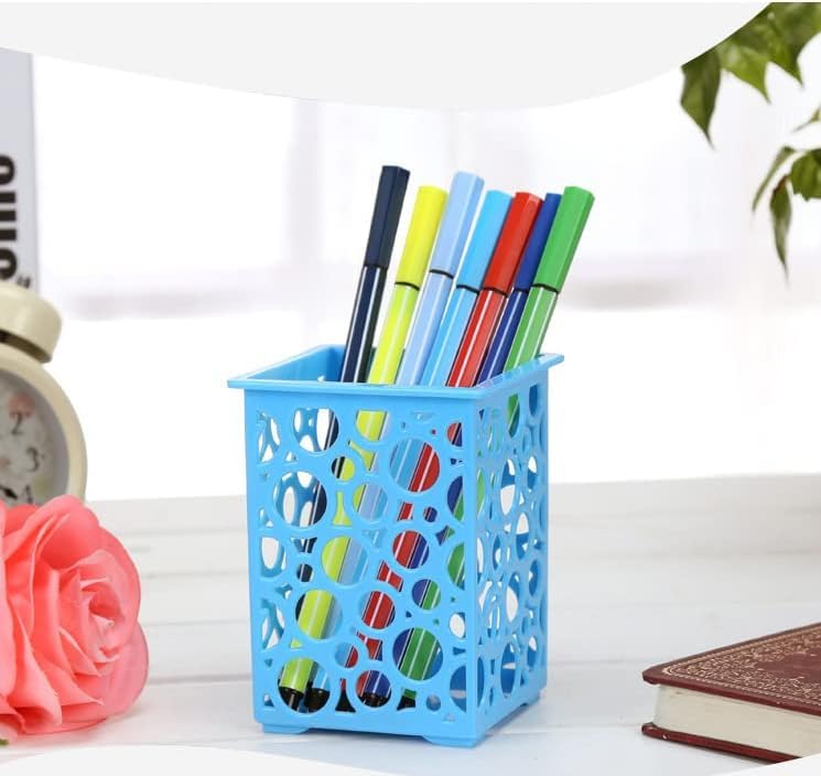 NYASAA 4-Pack Square Plastic Pencil Holders - Office Desk Organizer with Hollow Design for Pens, Markers & School Supplies - Perfect for Classroom, Home Office & Workspace Organization