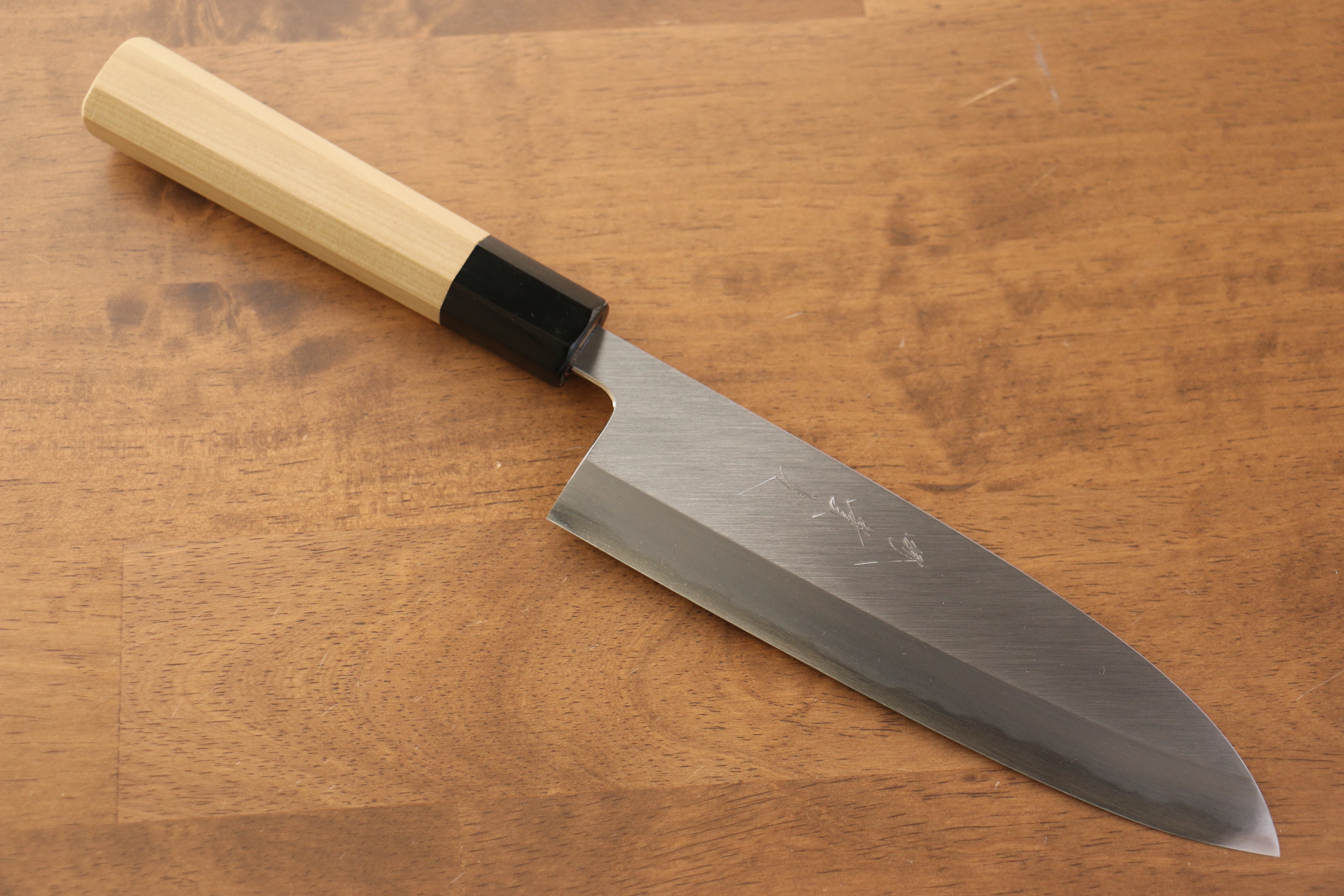 Premium Jikko Arata White Steel No.2 Santoku Knife 180mm - Japanese Magnolia Wood Handle - Professional Chef's Knife for Slicing, Dicing & Chopping Vegetables, Meat & Fish