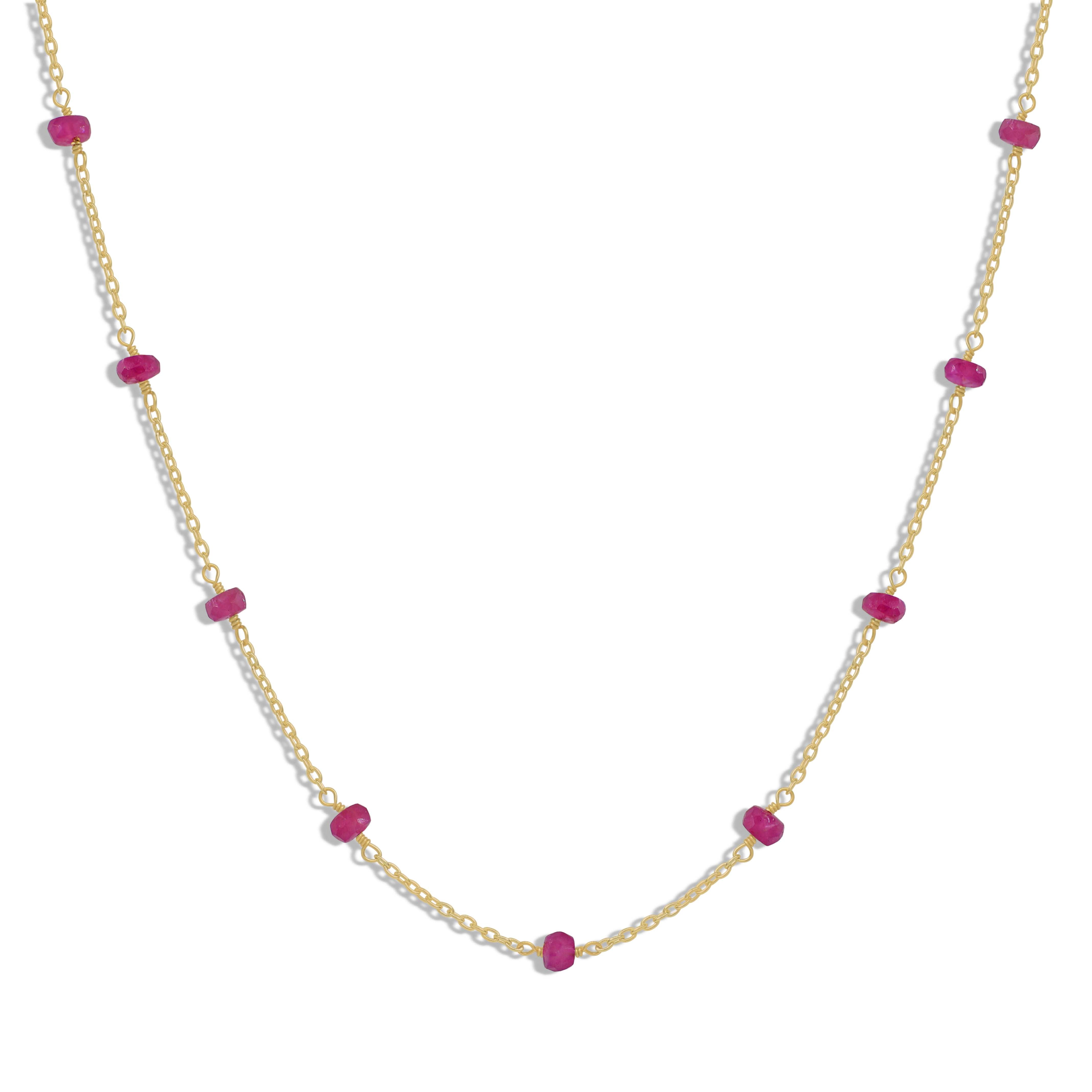 Beaded Chain Necklace for Women - Natural Pink Ruby Gemstone Jewelry | Perfect for Weddings, Parties & Everyday Elegance