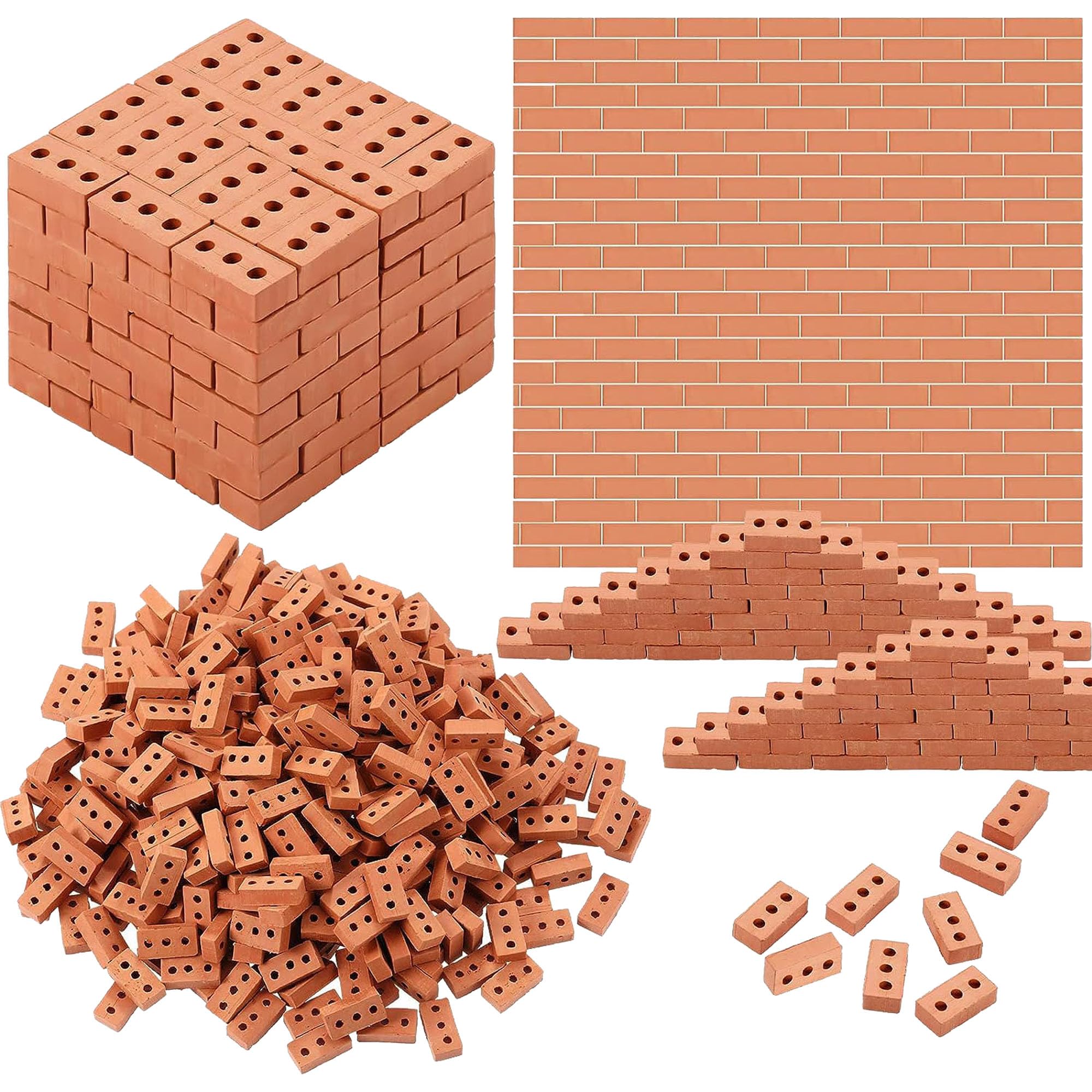 120 PCS Mini Bricks for Landscaping, DIY Crafts & Dollhouse Accessories - Realistic Fake Bricks with 3 Holes - Mini Red Bricks for Model Building, Fairy Gardens & Home Decor