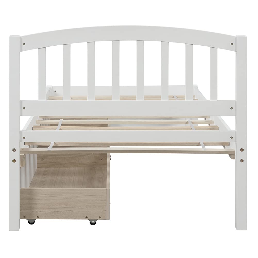 Twin Platform Storage Bed Frame with 2 Drawers & Headboard - Solid Wood No Box Spring Needed - White - Perfect for Small Bedrooms, Kids Rooms & Space-Saving Solutions