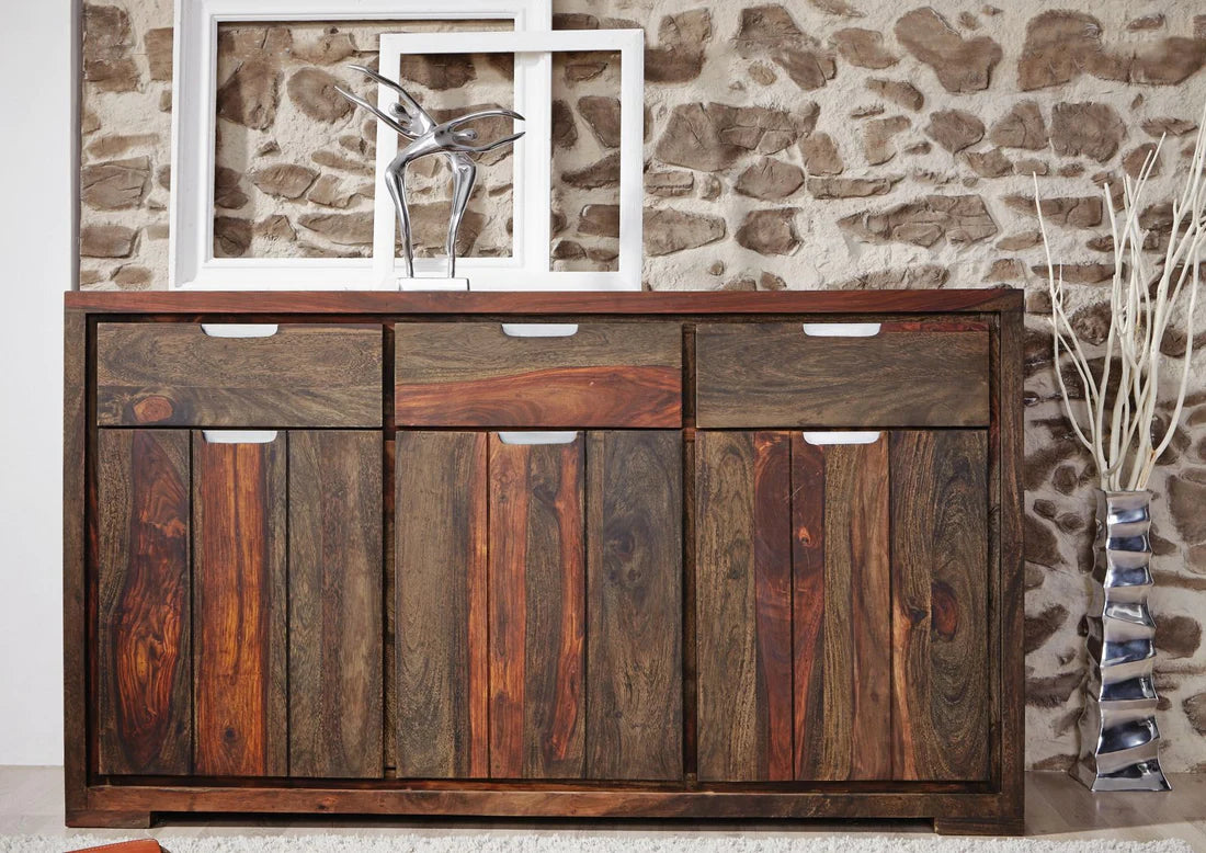 Gfine Solid Sheesham Wood Sideboard - 3 Doors & 3 Drawers, 145x45x85cm - Perfect for Living Room Storage, Dining Room Buffet & Entryway Organization