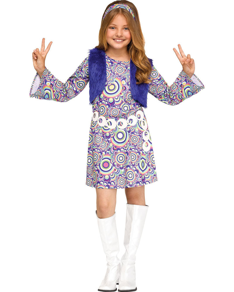60s Blue Shaggy Chic Girls Costume - Vintage 1960s Hippie Dress for Kids - Perfect for Halloween, Dress-Up Parties & Themed Events