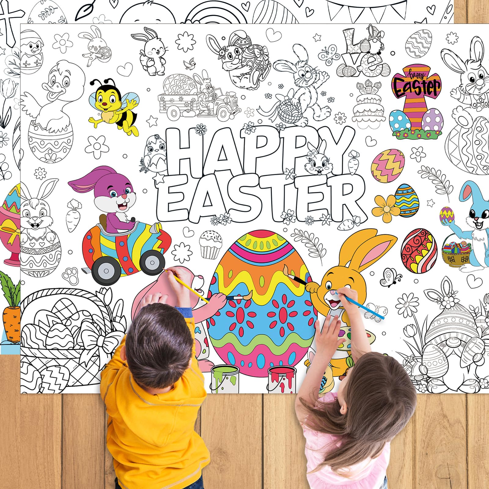 Easter Coloring Poster & Tablecloth Set for Kids - Easter Crafts & Decorations - Perfect for Easter Party Activities & Gifts