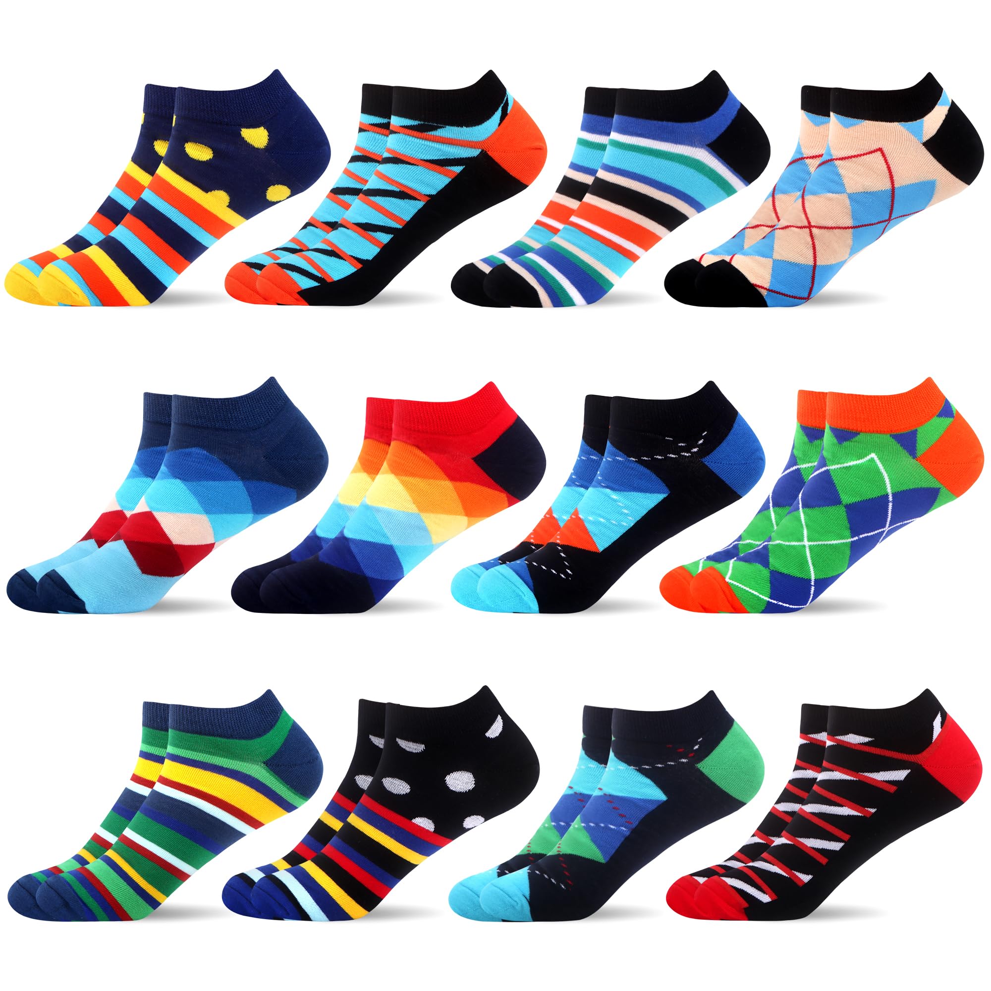 WeciBor Men's Funny Novelty Socks - 12 Pack Colorful Cotton Ankle Socks for Casual Wear | Perfect for Gym, Work, and Everyday Comfort