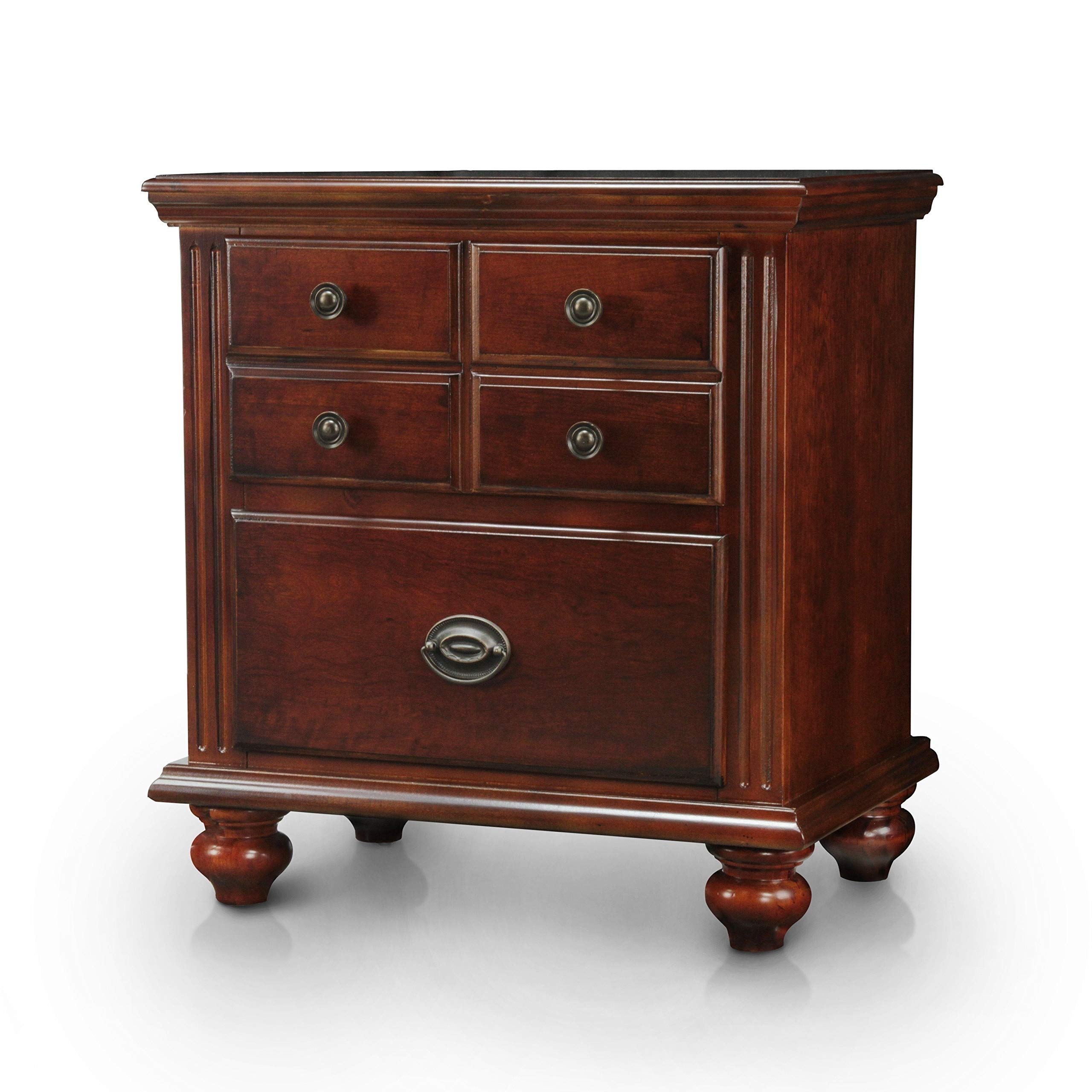 Cherry Wood 2-Drawer Nightstand - Brown Colonial Traditional Transitional Style with Metal Veneer & Felt Lined Top Drawer - Includes Hardware - Perfect for Bedroom, Guest Room or Nursery Storage