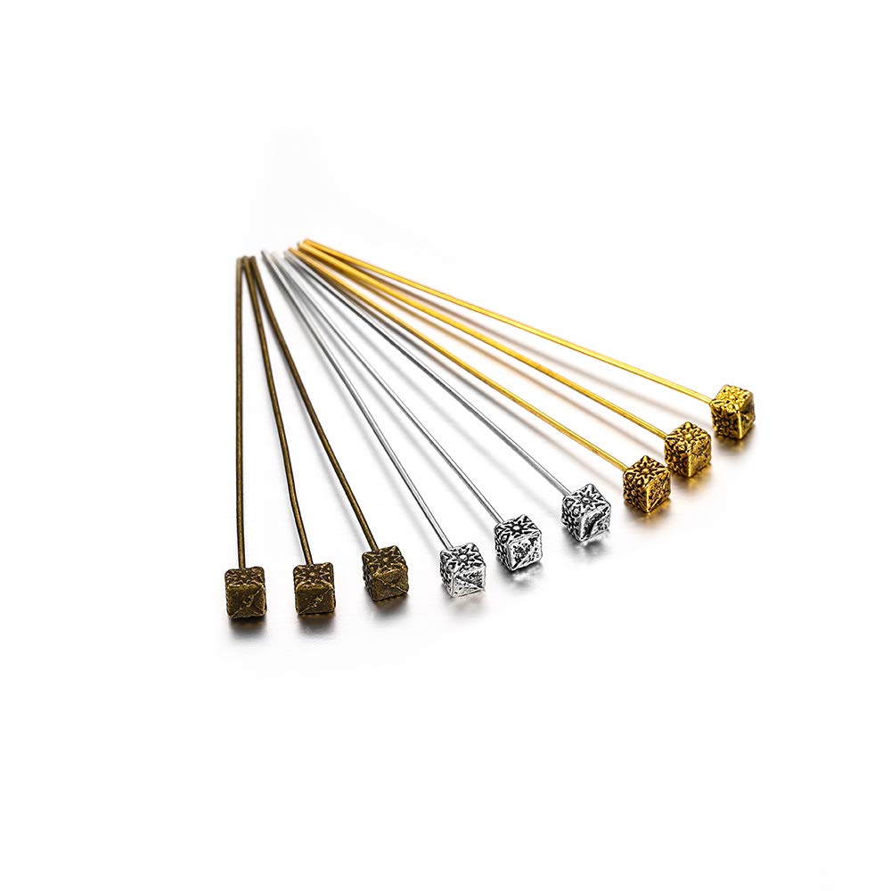 20pcs 50mm Gold Flower Head Pins for Jewelry Making - DIY Beading Supplies, Ball Head Pins, Jewelry Findings, Women's Craft Accessories (6 Ancient Bronze) - Perfect for Necklaces, Earrings & Bracelets