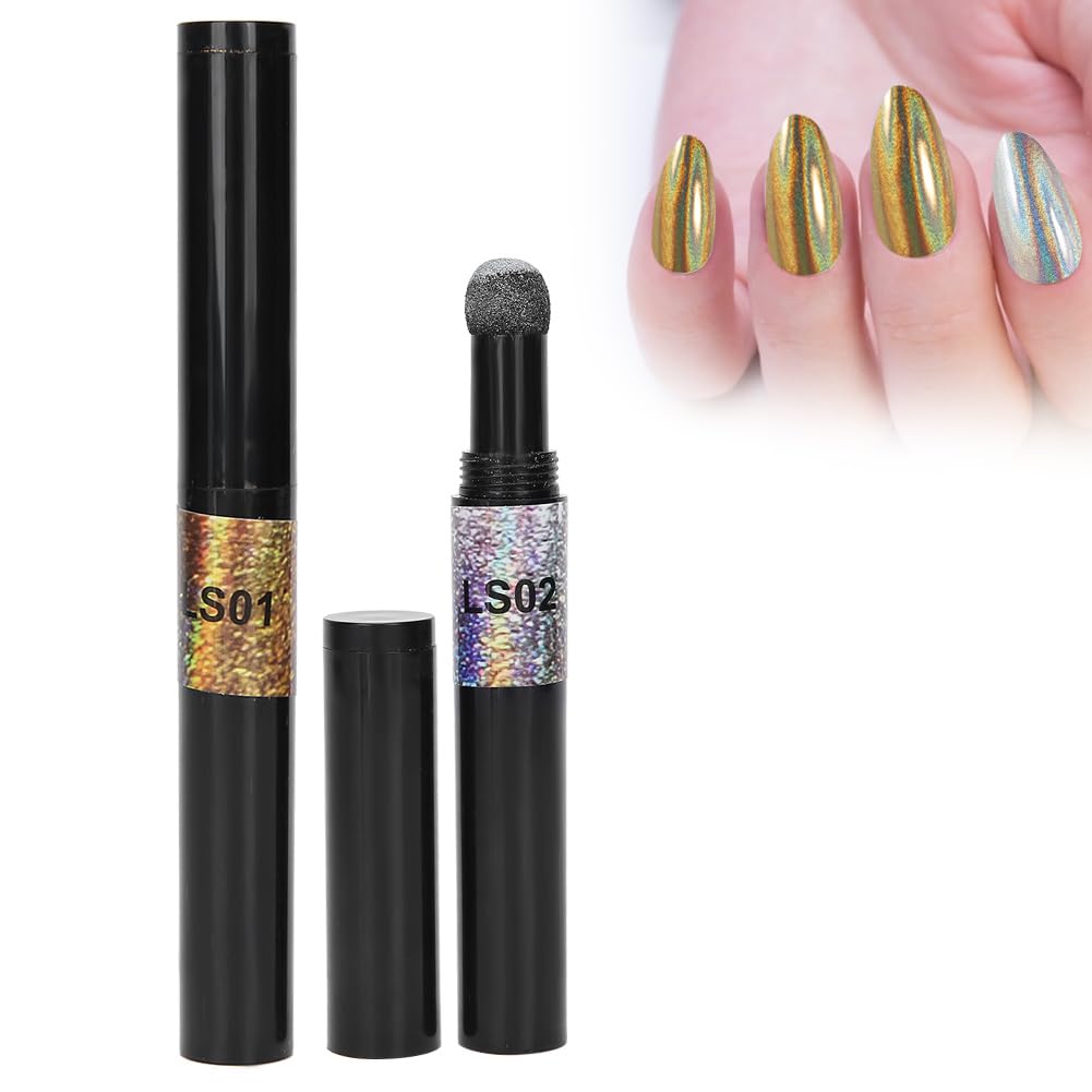 Raguso Purple Nail Art Powder Pen - 2PCS Mirror Glitter Nail Polish Pen for Manicure & Nail Design | Perfect for DIY Nails, Salon Use, and Professional Nail Art Application
