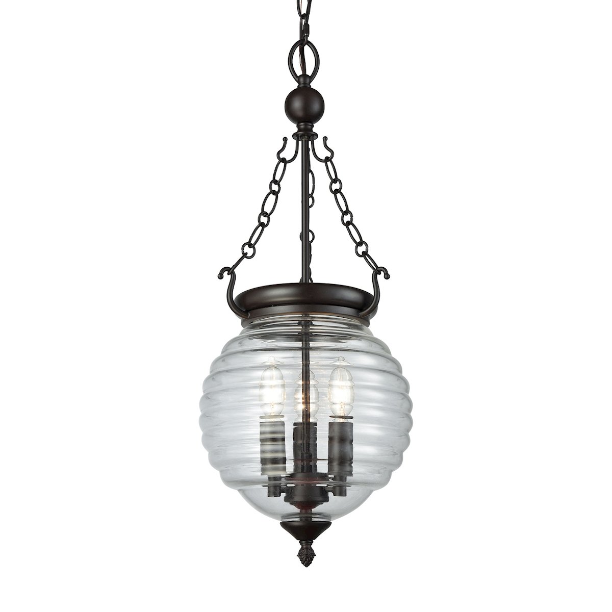 Crosswell 3-Light Oil Rubbed Bronze Chandelier with Clear Beehive Glass Shades - Elegant Dining Room Lighting Fixture for Kitchen Island, Foyer and Bedroom
