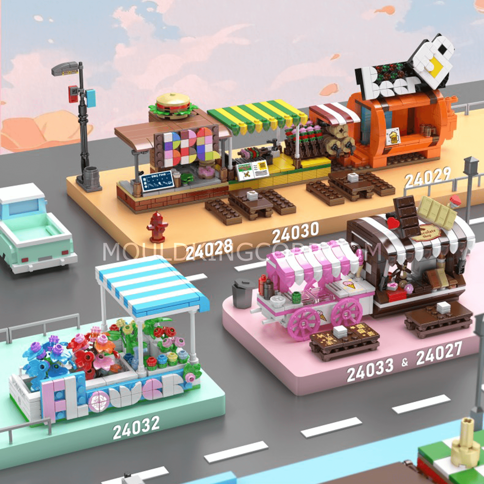 Mould King 24034 Coffee Shop & Newsstand Modular Building Set - 265 PCS Brick Construction Toy for Adults & Kids - Perfect for Home Decoration, Gift, and Creative Play