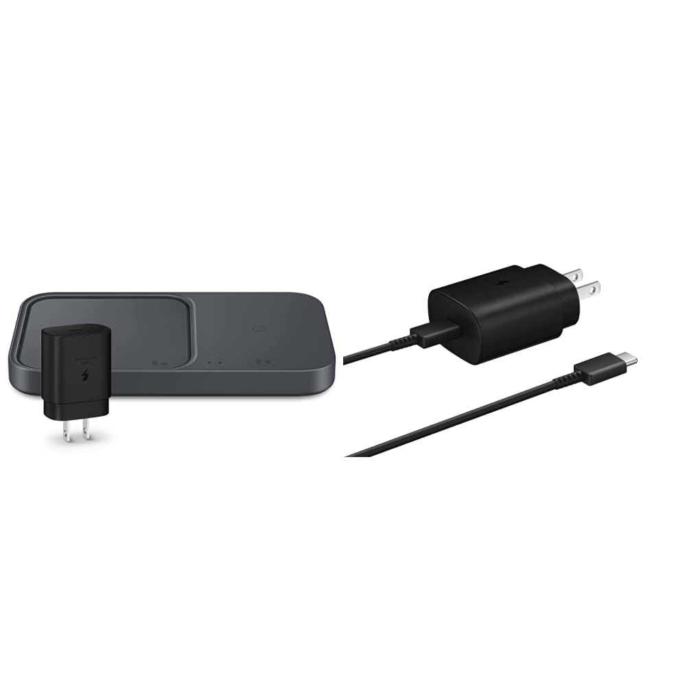 Samsung 15W Fast Wireless Charger Pad & 25W Super Fast USB-C Wall Charger Combo (2022 Model) - Black | Dual Device Charging Station for iPhone, Galaxy, AirPods | Home & Office Use (US Version with Warranty)