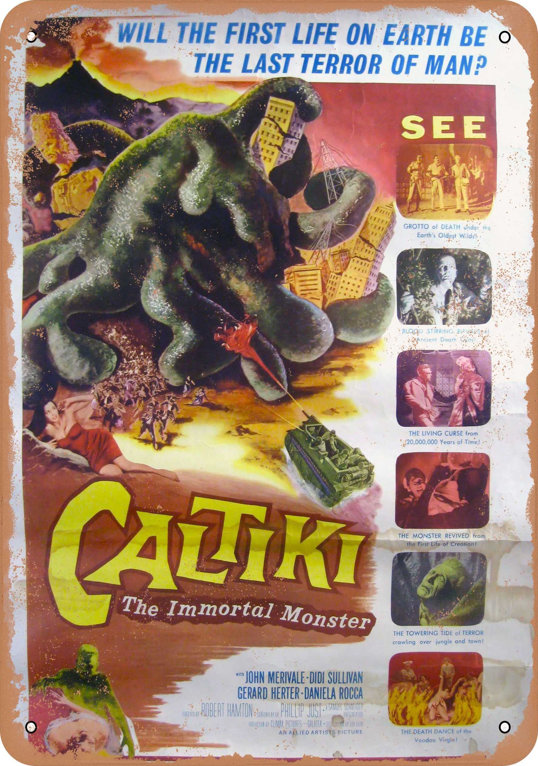 Vintage 9 x 12 Inch Metal Sign - Caltiki The Immortal Monster (1960) Retro Horror Movie Decor - Perfect for Home Theater, Man Cave, or Horror Fan Collection