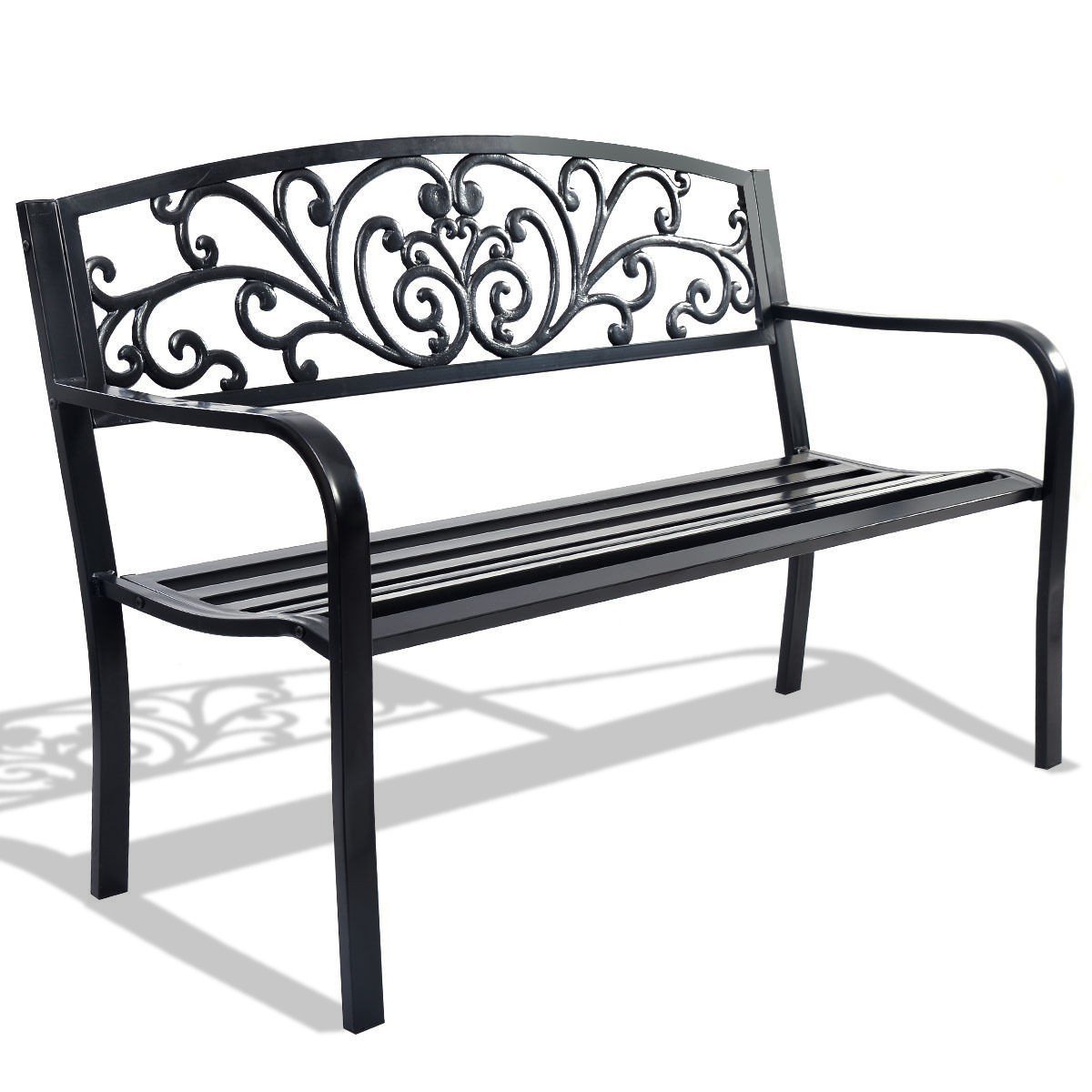 50 Inch Heavy Duty Cast Iron Garden Bench with Backrest - Durable Outdoor Patio, Deck & Lawn Furniture for Relaxing in Your Backyard or Garden