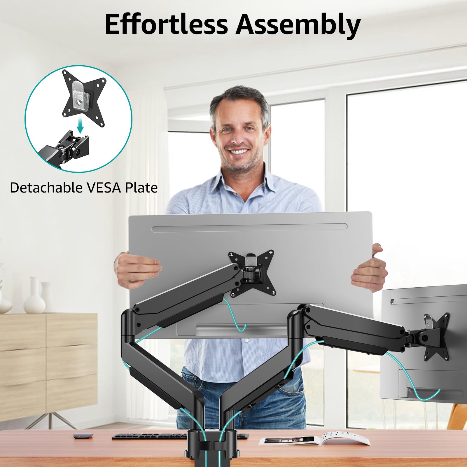 Dual Monitor Stand for 42 Inch Screens - Heavy Duty 2 Monitor Mount with 33lbs Capacity per Arm, VESA 75x75/100x100 - Perfect for Ultrawide Gaming & Office Workstations