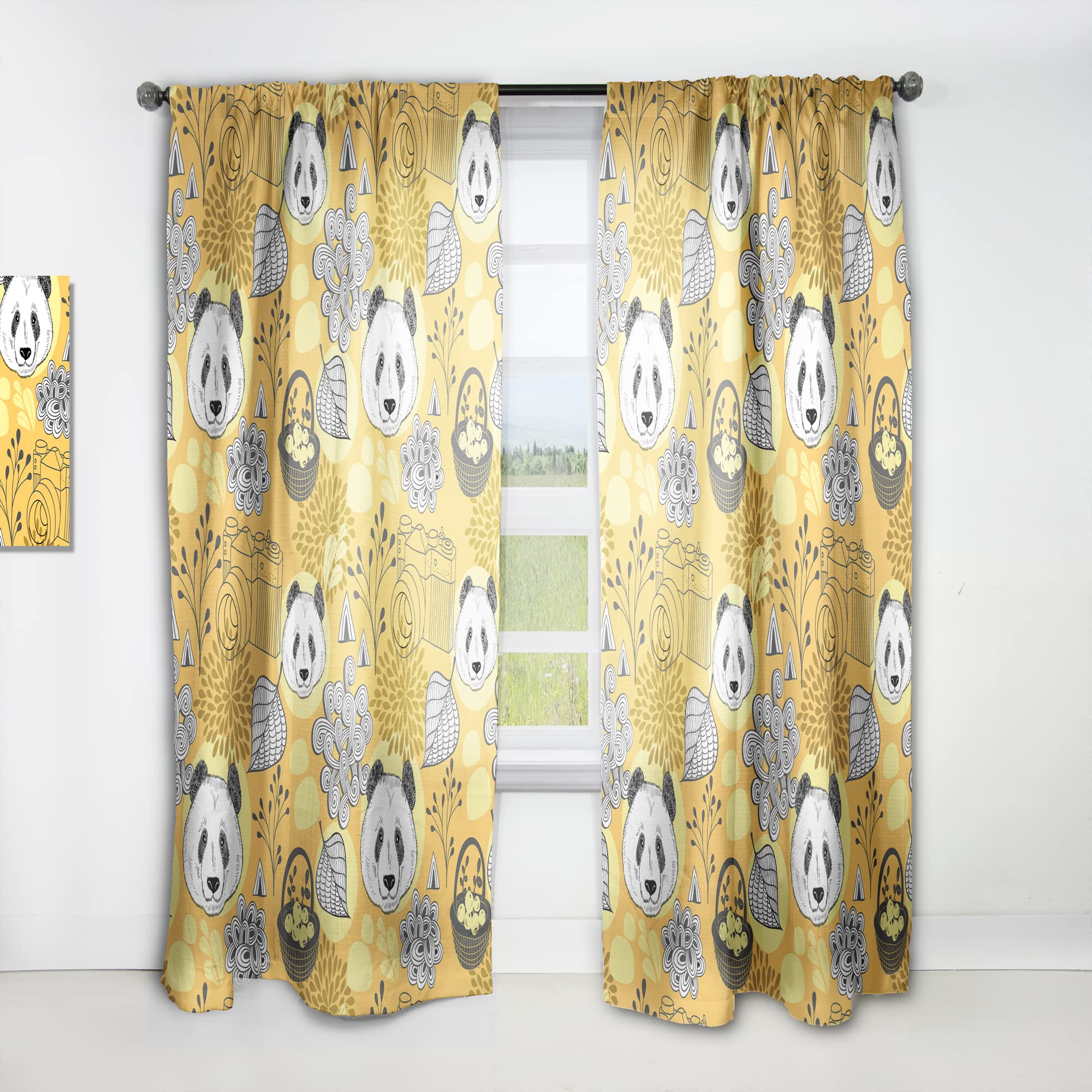 Cute Doodle Panda Blackout Curtains for Bedroom & Living Room - Thermal Insulated Single Panel Window Drapes (52x84 inches) - Perfect for Kids Room, Nursery & Home Decor