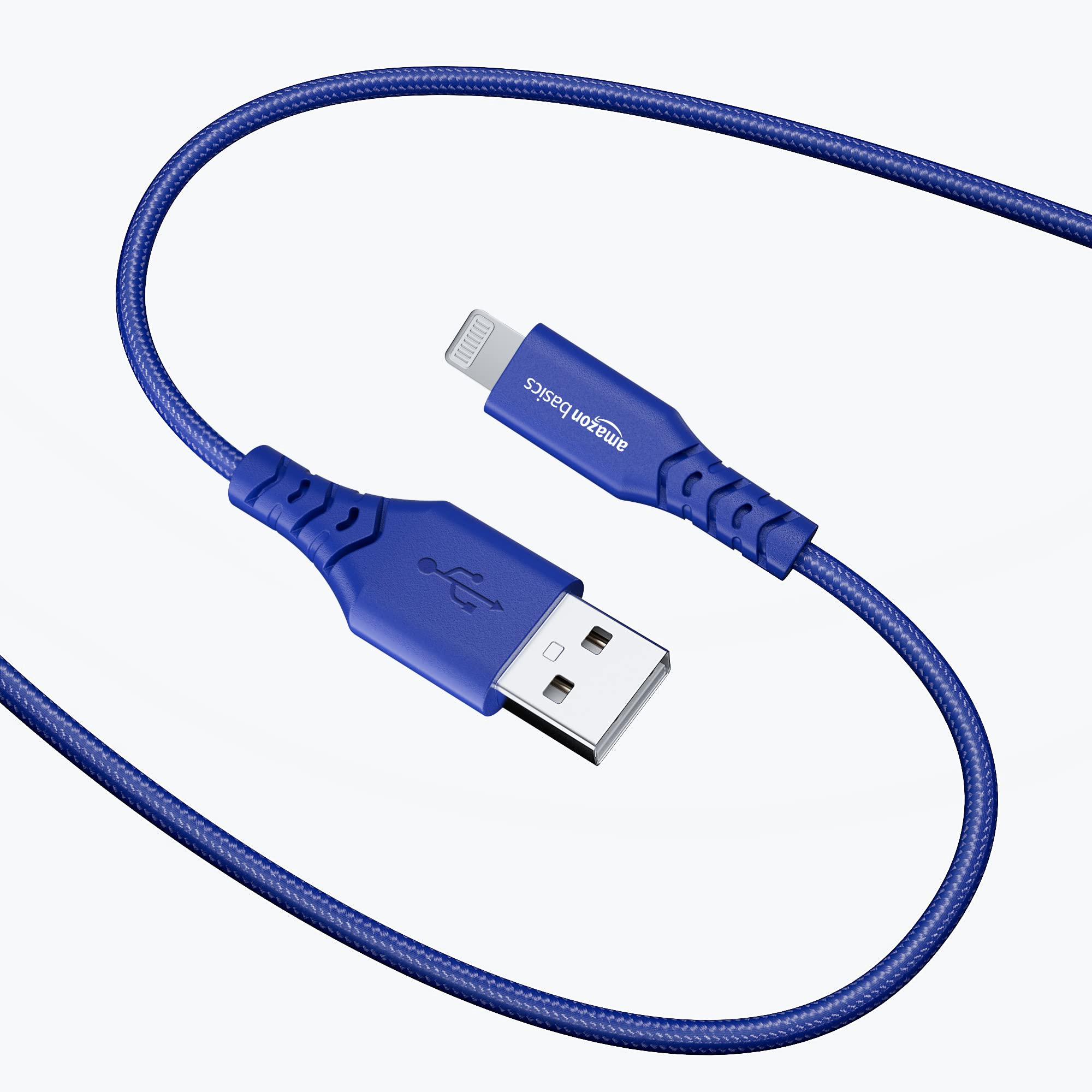 Amazon Basics MFi Certified USB A to Lightning Charging Cable - 1.2m Nylon Braided Cable (Blue) - Fast Charging for iPhone 14/13/12/11/X/8/7 & iPad - Home, Office, Car & Travel Use
