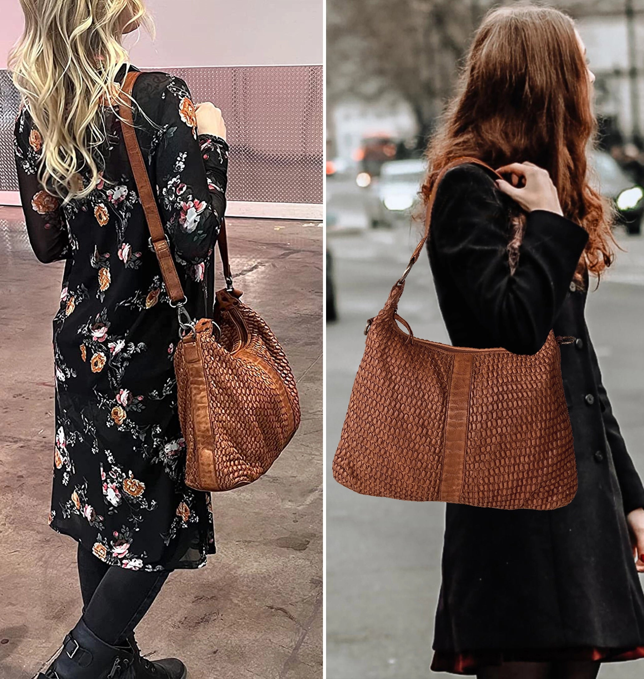 Hand Woven Genuine Leather Tote Bag for Women - Premium Cognac Shoulder Bag - Perfect for Work, Travel & Everyday Use