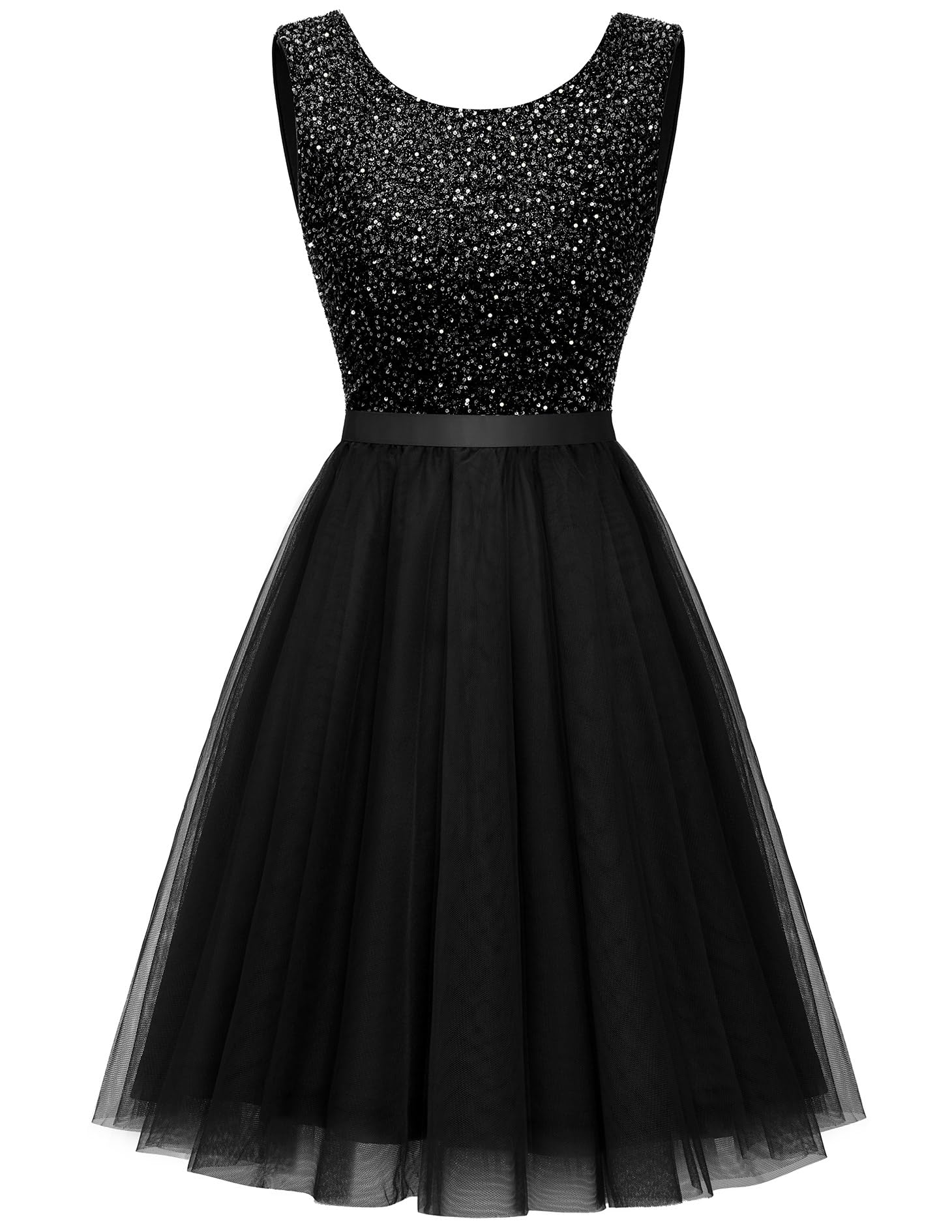 BeryLove Vintage Sequin A-Line Wedding Dress, Sleeveless Tulle Cocktail Mini Dress for Formal Events & Parties – Perfect for Bridal Showers, Prom, and Evening Occasions