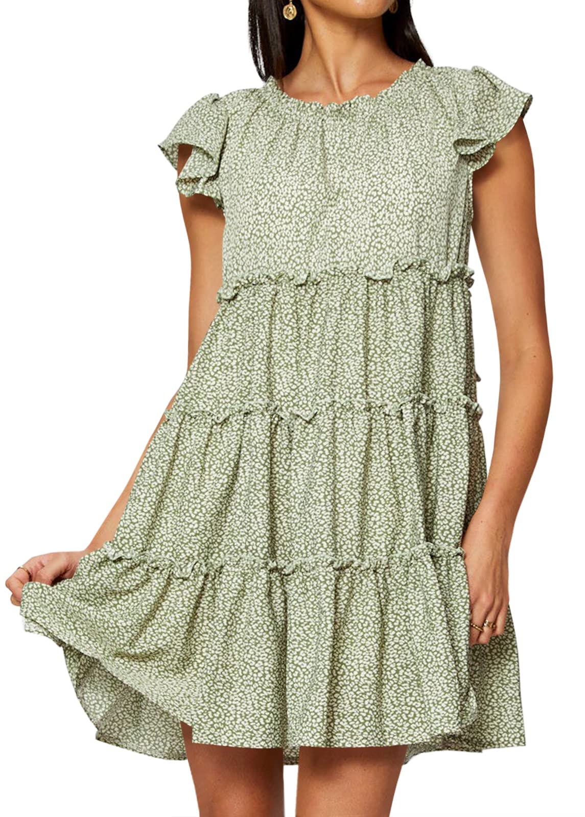 Turkiya Women's Floral Printed Ruffles Sleeveless Mini A-Line Summer Dress - Perfect for Beach Vacations, Date Nights & Outdoor Parties