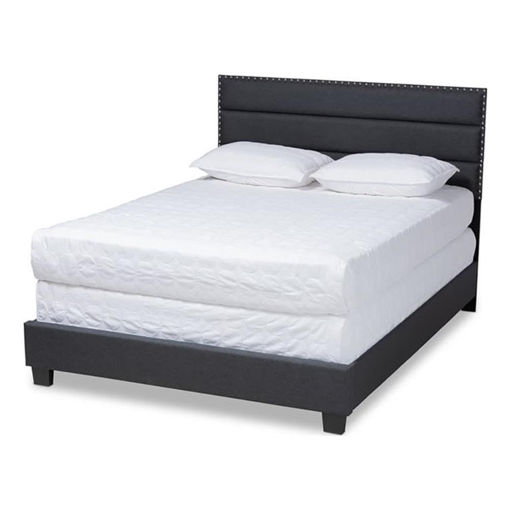 BOWERY HILL Modern Fabric Upholstered Full Size Bed Frame with Headboard - Dark Gray Upholstered Bedroom Furniture for Master Bedroom & Guest Room