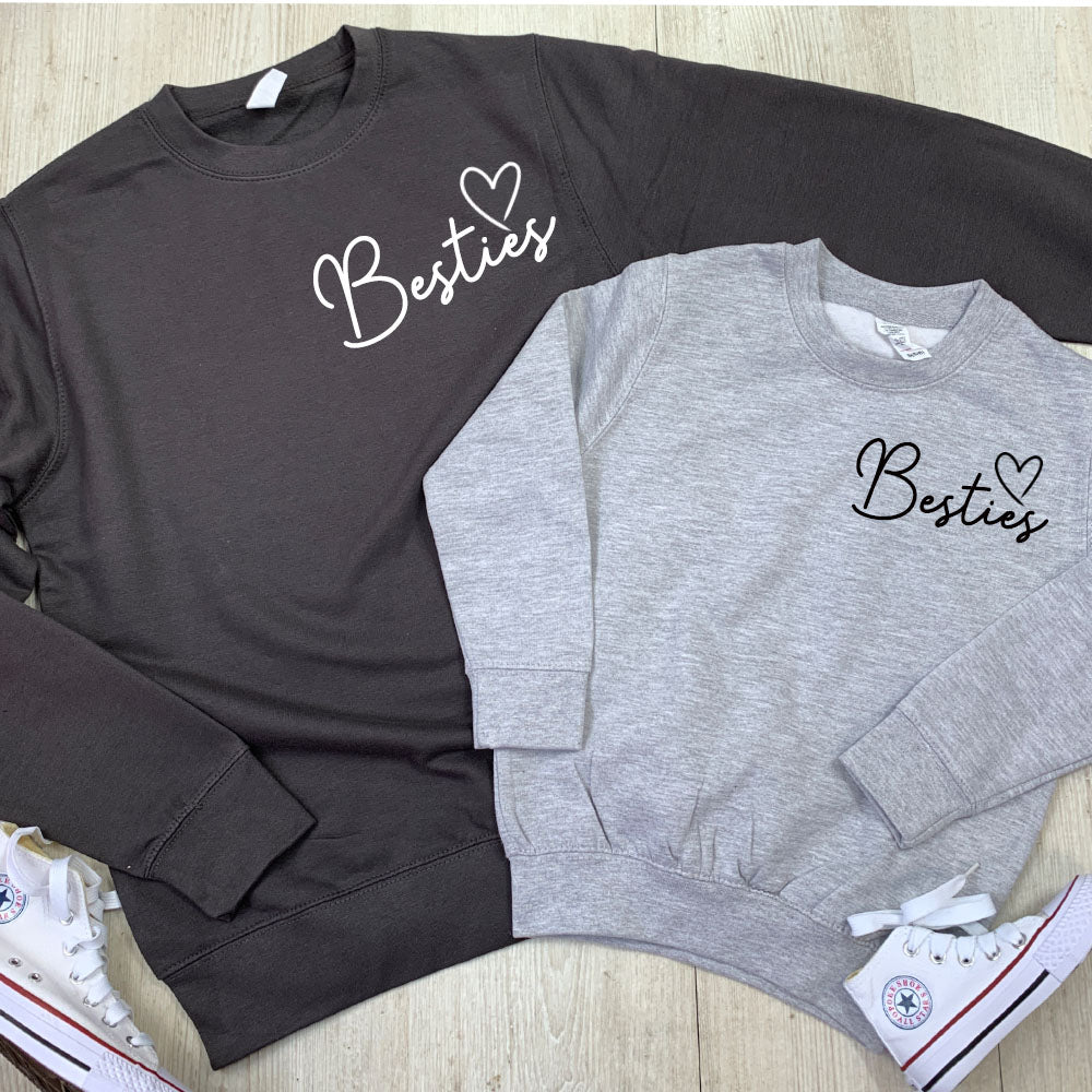 Besties Mini Logo Mum & Kid Matching Sweaters - Mother Daughter Matching Outfits for Family Photos & Holiday Gatherings