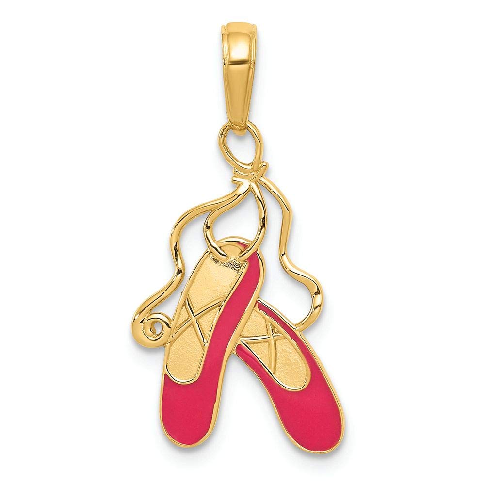 14K Yellow Gold Enameled Ballet Slippers Charm - Elegant Jewelry Gift for Dancers & Ballet Lovers - Perfect for Necklaces, Bracelets & Special Occasions