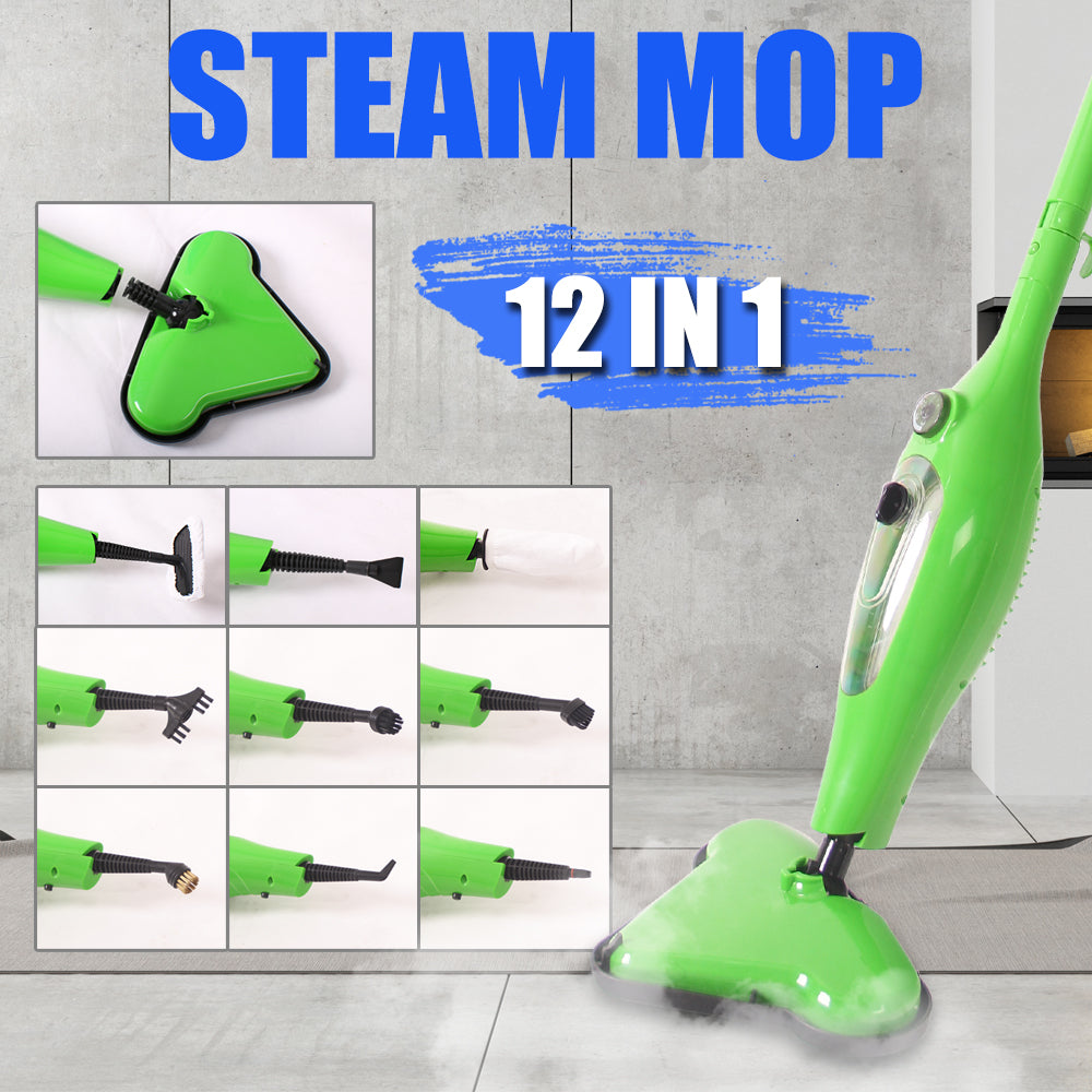 12-in-1 Multi-Functional Foldable Steam Mop | Handheld Floor Steamer & Carpet Cleaner | Perfect for Hardwood, Tile & Carpet Cleaning | Home & Car Use