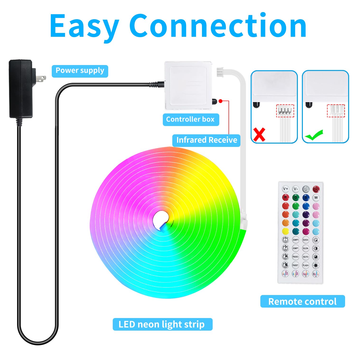 16.4Ft RGB LED Neon Rope Lights - Music Sync, IP65 Waterproof, Flexible Design with 44-Key Remote & APP Control - Outdoor/Indoor Neon Strip Lights for Bedroom Wall Decor, DIY Home Lighting, Party & Bar Ambiance