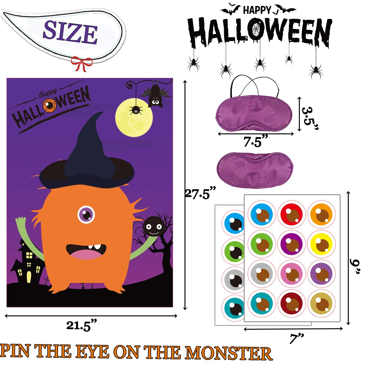 Funnlot Halloween Pin The Eye on The Monster Game - Fun Halloween Party Games for Kids & Family, Halloween Activities for Kids Party, Classroom & Trick or Treat Events