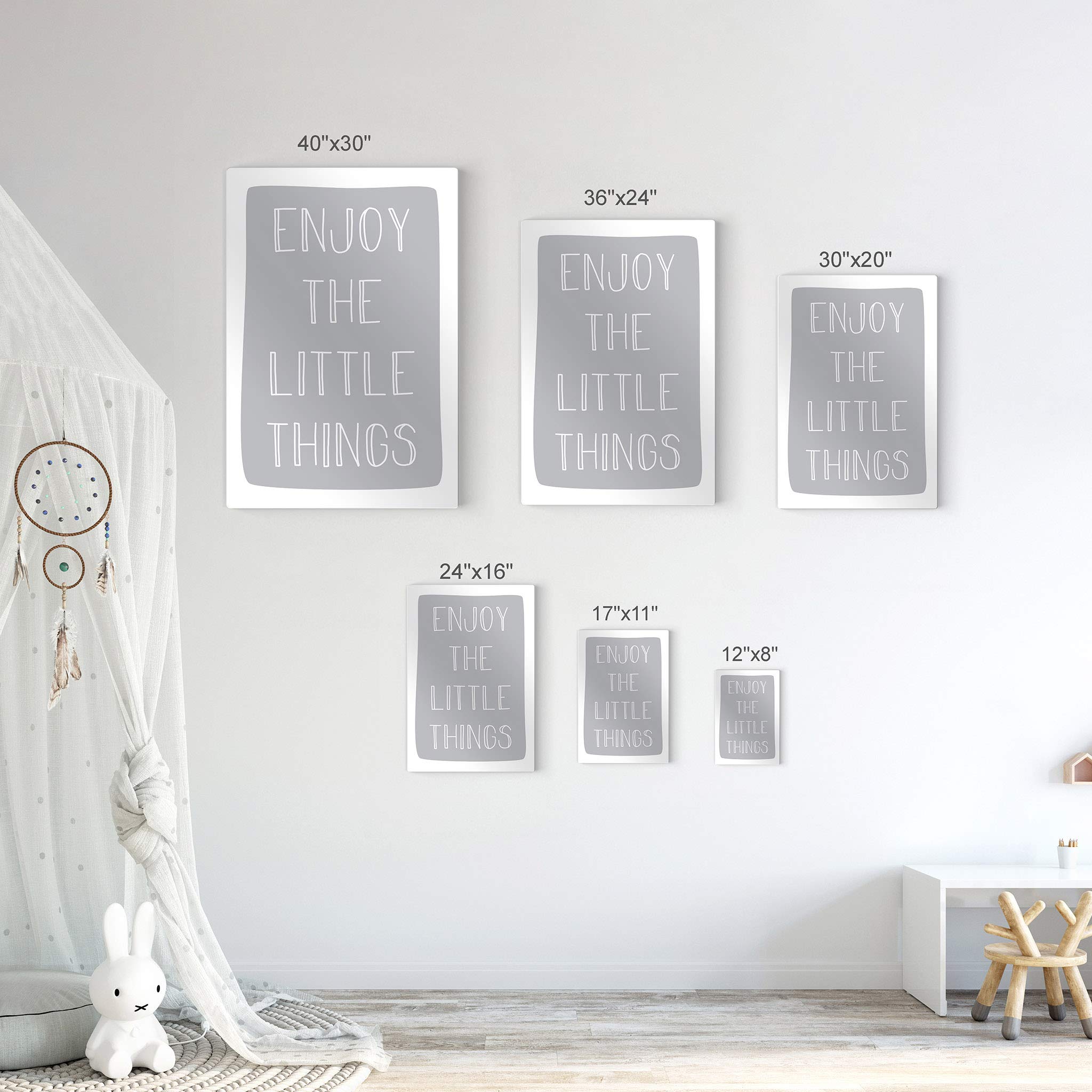 Smile Art Design 'Enjoy The Little Things' Lettering Blue Background Metal Print - 40x30 Inch Kids Room Decor, Nursery Wall Art, Baby Room Decoration | Made in USA | Perfect for Bedroom, Playroom & Gift Ideas