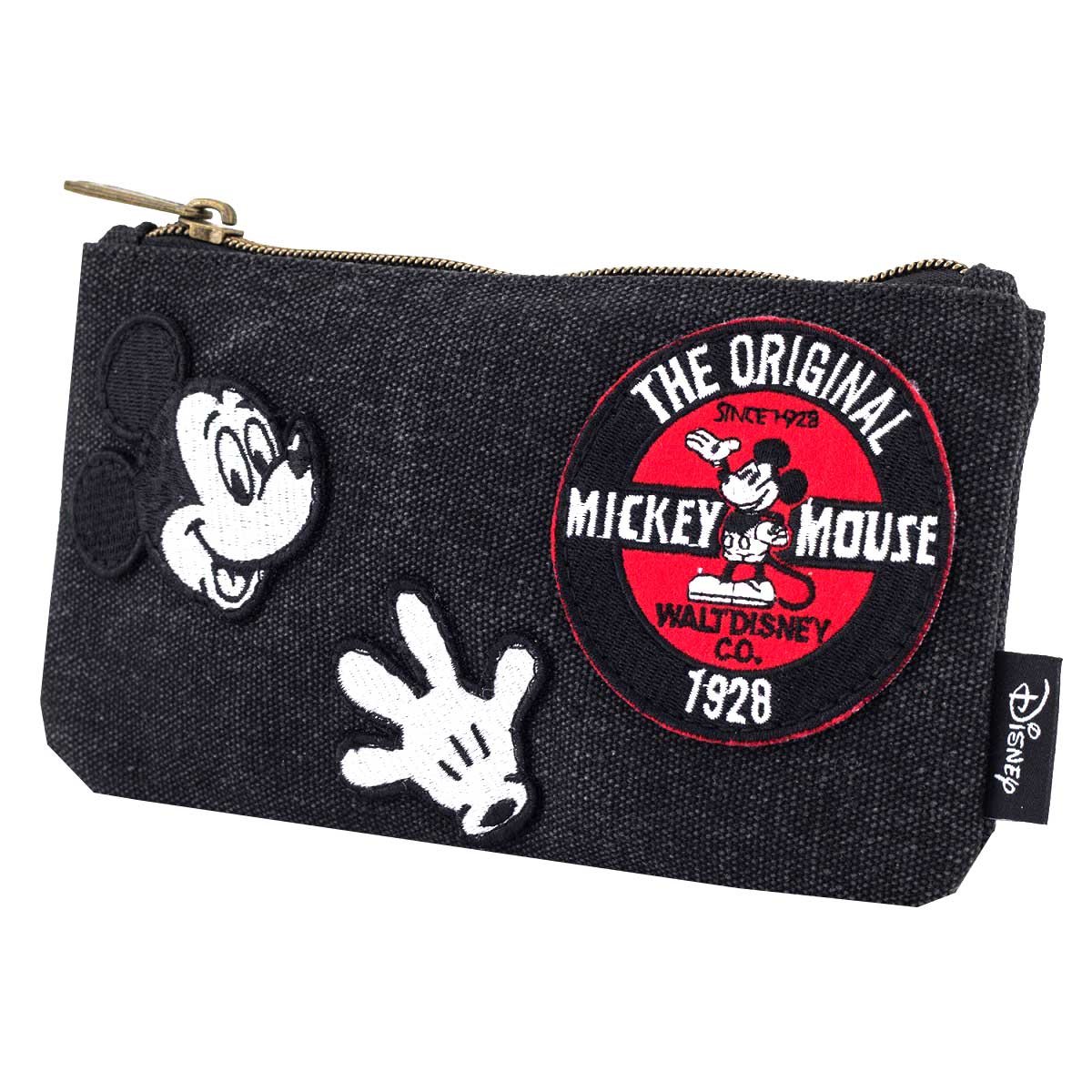 Loungefly Disney Mickey Mouse Patch Black Denim Cosmetic Bag | Makeup Pouch for Travel, Toiletries & Accessories Storage | Disney Fan Gift