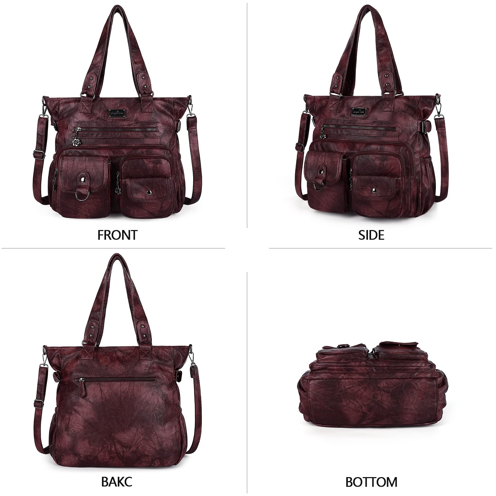 Angelkiss Women's PU Tote Shoulder Bag with Pockets - Perfect for Work & Travel