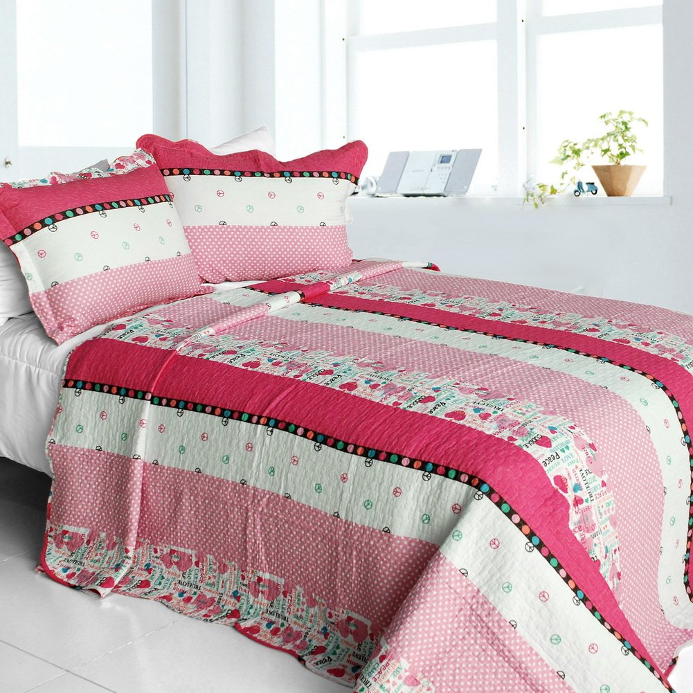 Fearless Cotton 3-Piece Quilt Set - Vermicelli-Quilted Striped Printed Bedding (Full/Queen Size) | Soft & Breathable for All-Season Comfort - Perfect for Master Bedrooms, Guest Rooms & Cozy Home Decor