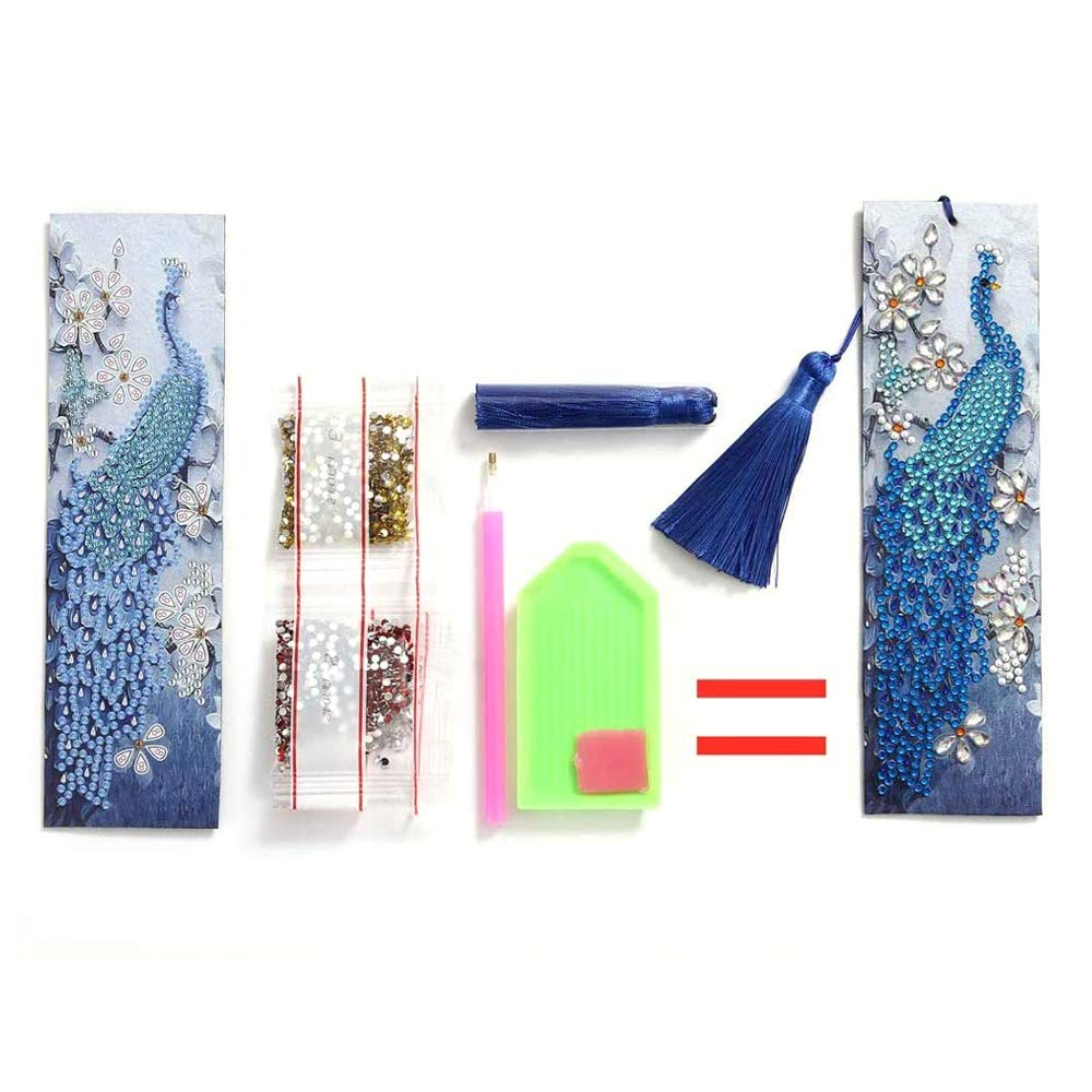 5D Diamond Painting Bookmarks Kit - DIY Rhinestone Mosaic Leather Tassel Bookmark Set for Adults, Creative Arts & Crafts Gift (Butterfly & Peacock Design) | Perfect for Reading Enthusiasts, Book Lovers & Handmade Craft Projects