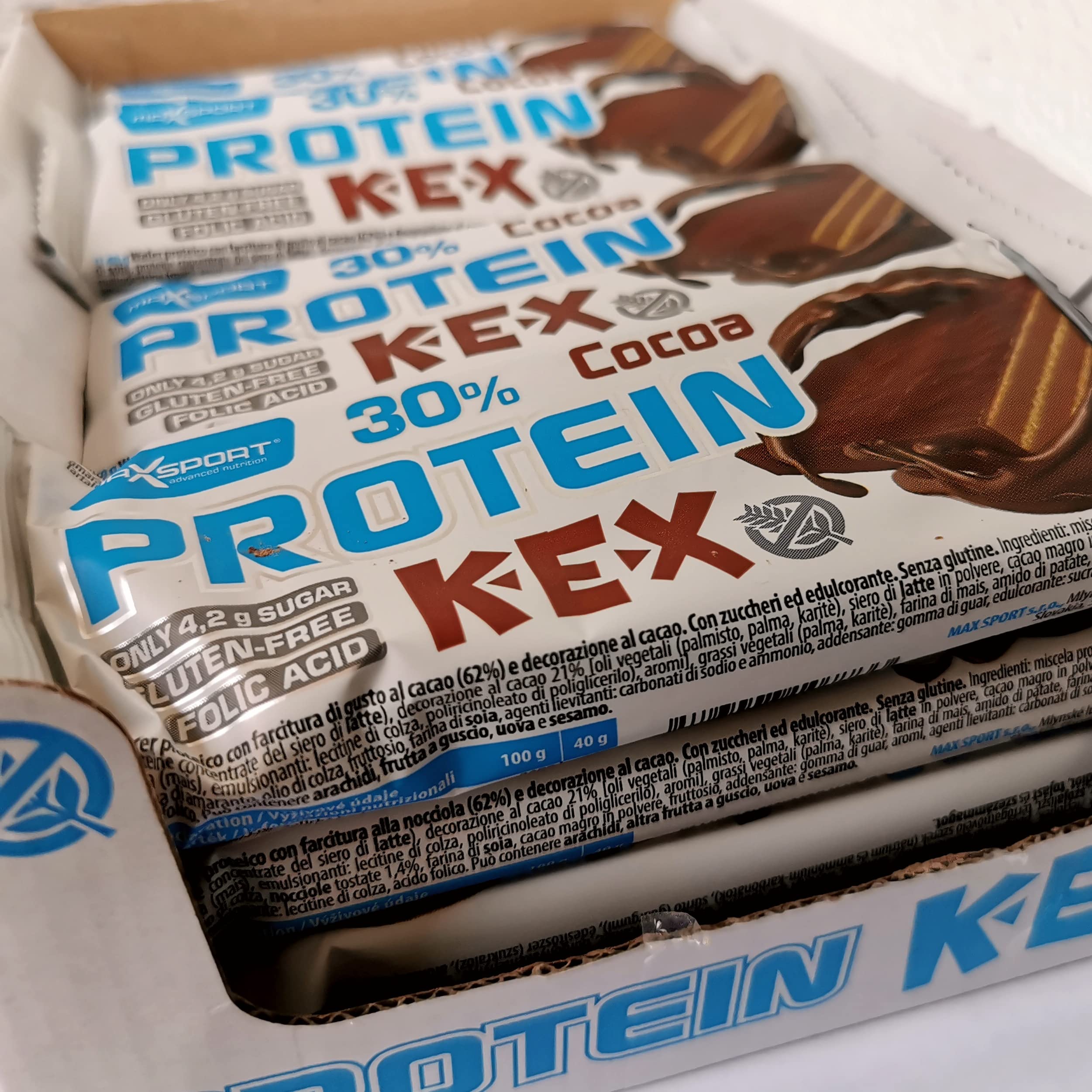 Maxsport Nutrition High Protein Wafer Bars - 30-33% Protein, Gluten Free, Chocolate Flavor (20 Count) - Perfect for Post-Workout Recovery, Healthy Snacking & On-the-Go Nutrition