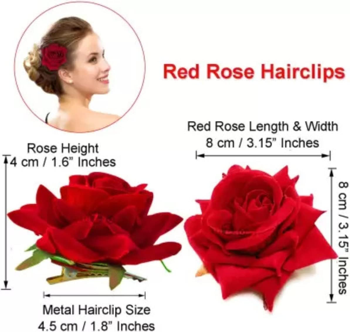 Raddhi Enterprises Floral Hair Clips for Women - Red Rose Hair Accessories, Decorative Hair Pins with Artificial Flowers (Pack of 4) - Perfect for Weddings, Parties & Everyday Style