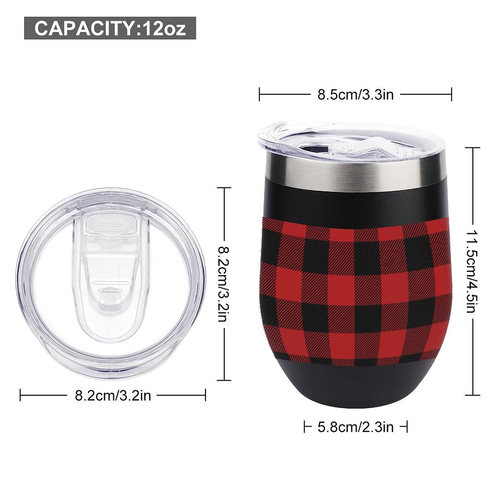 Stainless Steel Vacuum Insulated Wine Tumbler with Lid - Buffalo Scottish Tartan Plaid Checkered Design, Stemless Travel Cup for Coffee, Wine & Cold Drinks - Perfect for Camping, Office & Outdoor Adventures