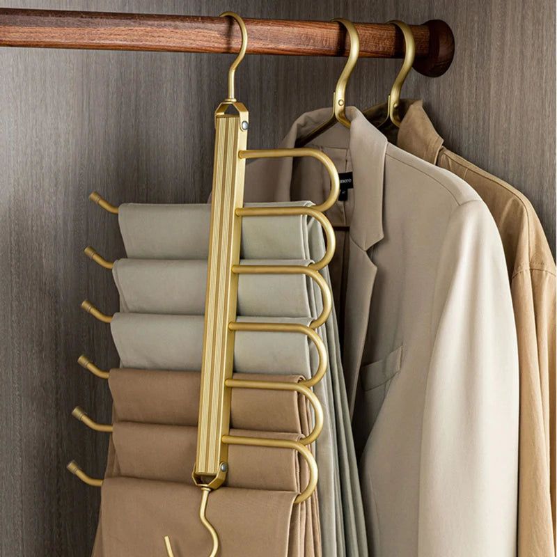 6-in-1 Folding 360° Rotatable Aluminum Alloy Pants Hangers - Space Saving Closet Organizer for Trousers, Skirts & Jeans | Perfect for Small Closets, Dorm Rooms & Travel