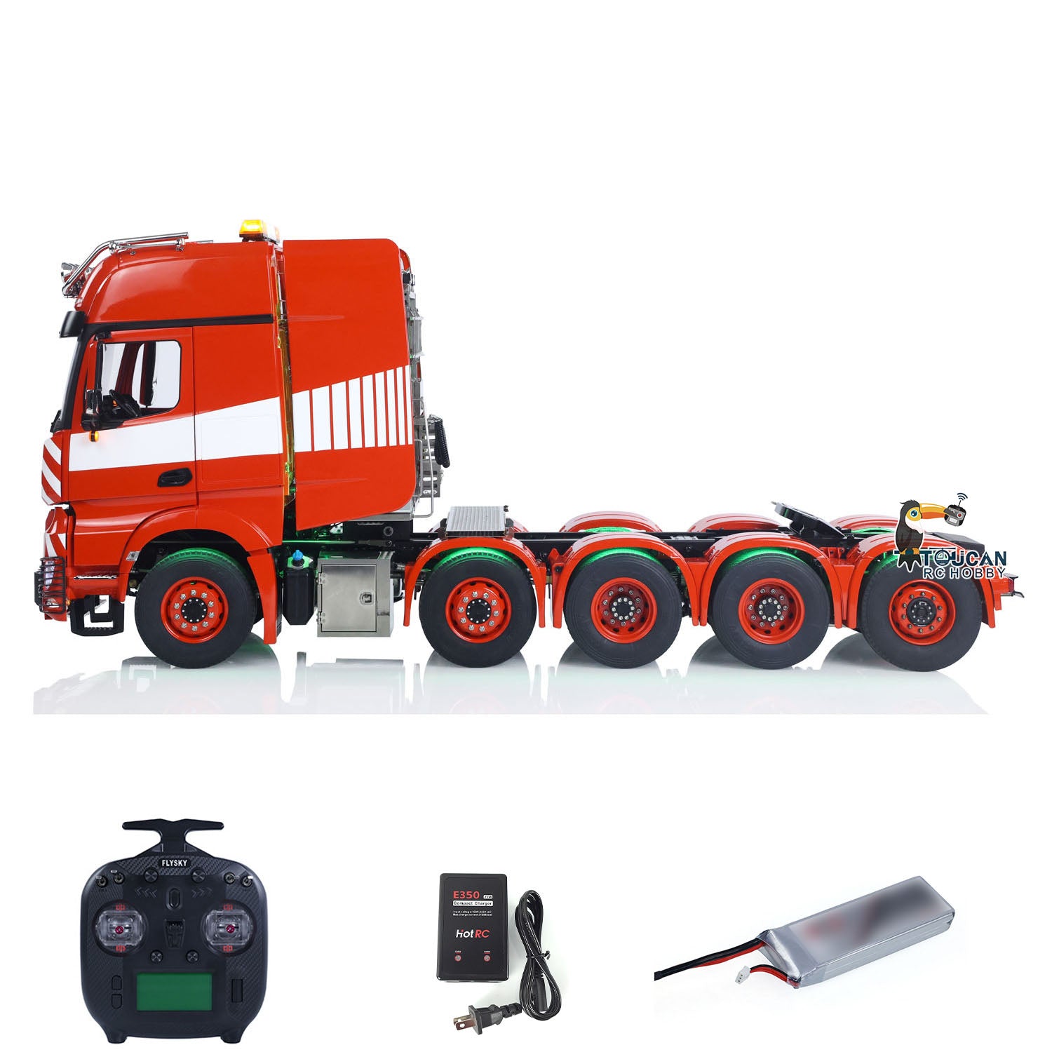 TOUCAN 1/14 Scale 10X8 Metal Chassis RC Tractor Truck RTR with Smoke Sound, 2-Speed Gearbox, ST8 Battery & Rotating Lights - Ready-to-Run Remote Control Semi Truck for Adults and Hobbyists (Model 3363) - Perfect for Off-Road Racing, Construction Site Play, and RC Vehicle Collection