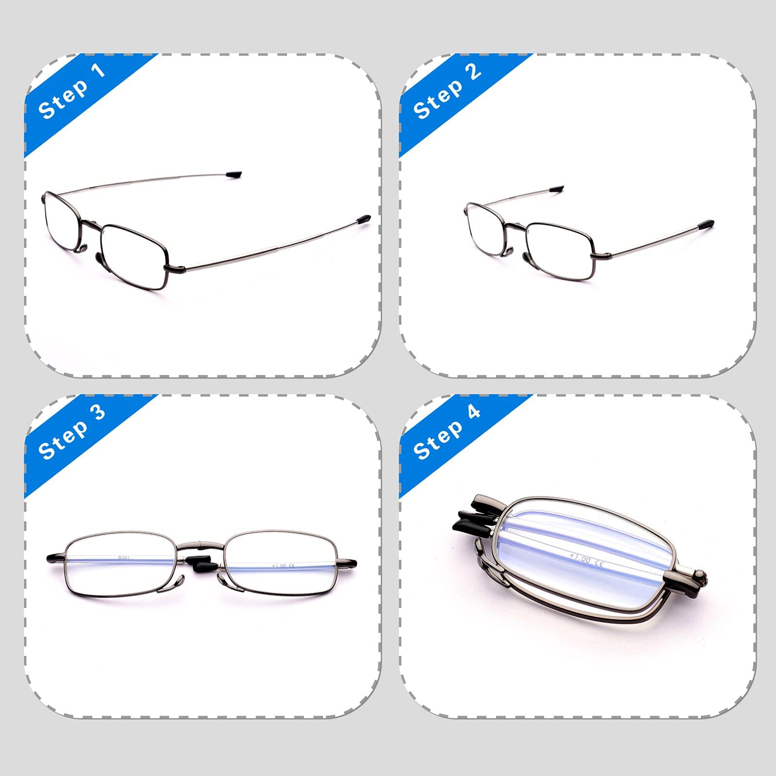 Blue Light Blocking Reading Glasses for Men & Women - Spring Hinge Folding Readers with Compact Hard Case - Perfect for Office, Travel & Nighttime Reading
