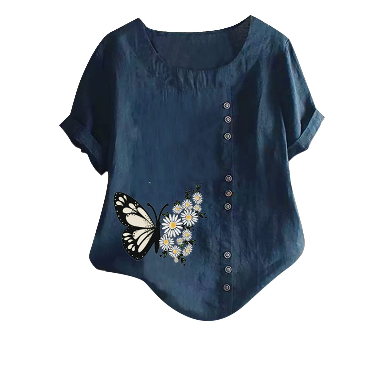 Women's Casual Short Sleeve Printed Button-Up Tee Shirt - Summer Fashion Trendy Top for Going Out, Date Night & Weekend Brunch