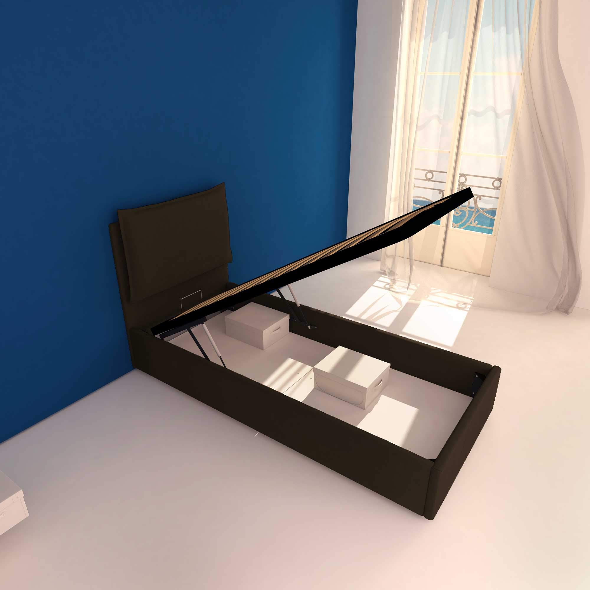 Baldiflex Single Bed with Storage, Licia Model, Synthetic Leather, Slatted Base for Single Mattress, 80 x 190 cm, Finely Padded Chocolate Headboard – Perfect for Small Bedrooms, Guest Rooms & Studio Apartments