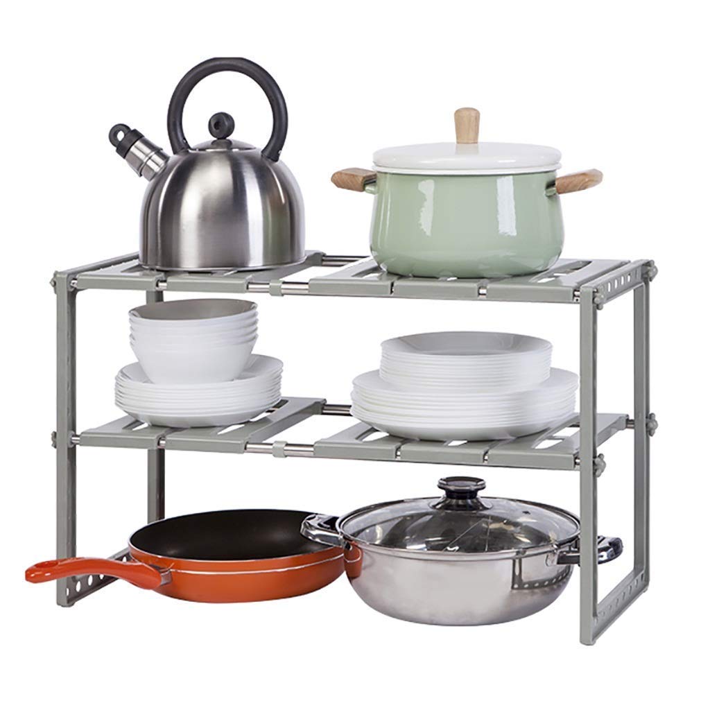 2-Tier Expandable Under Sink Organizer Rack - Space Saving Kitchen & Bathroom Storage Shelf for Cabinets - Durable Grey Household Organizer - Perfect for Small Spaces & Clutter-Free Homes
