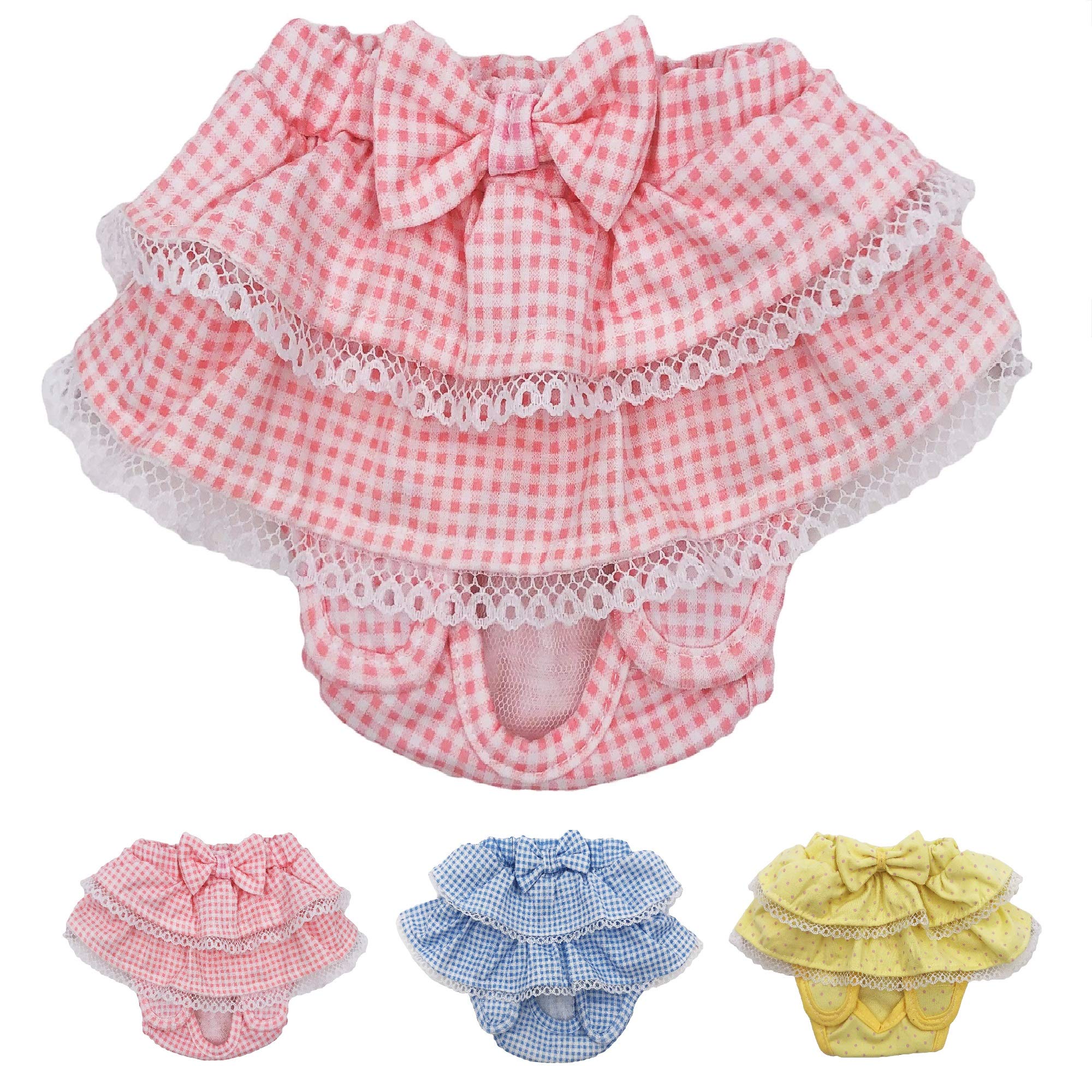 Dog Diaper Skirt for Female Pets - Cotton Sanitary Pant with Ruffles Dress - Small & Medium (Pink, Waist 8