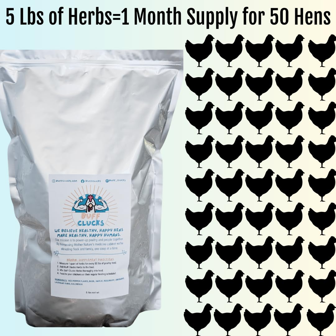 Natural Herb Supplement for Backyard Chickens - Organic Poultry Feed Botanical Mix, Plant-Based Chicken Treats for Daily Wellness, Feather Quality & Egg Production | USA Made (5 LB) | Perfect for Coop Snacks, Chicken Health Boost & Organic Egg Laying Support