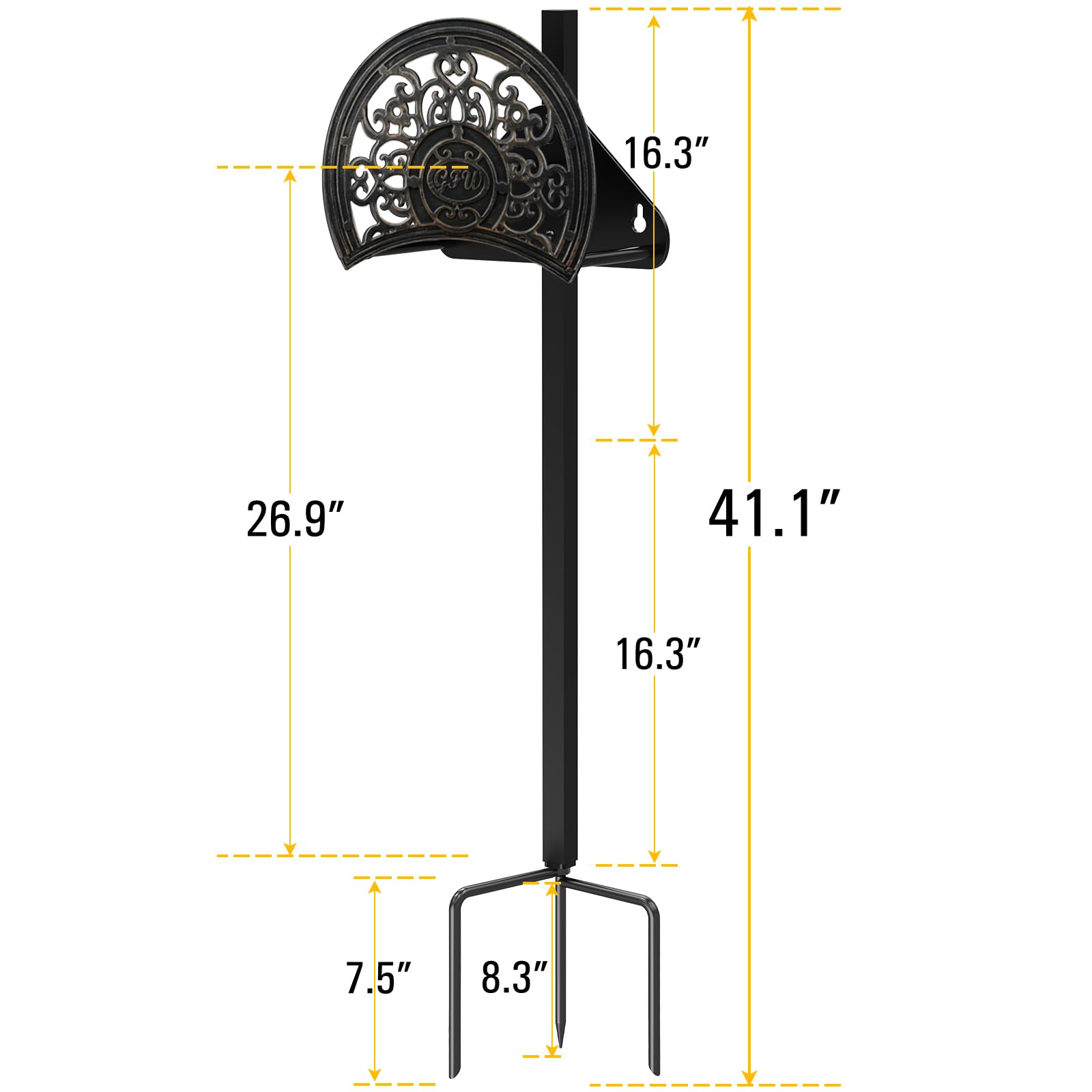 GOFORWILD Decorative Sturdy Garden Hose Holder - Wall Mounted Hose Rack & Hanger for 125-Feet 5/8-Inch Hose - Durable Stainless Cast Aluminum Hose Reel (7009) - Perfect for Yard, Lawn & Outdoor Watering