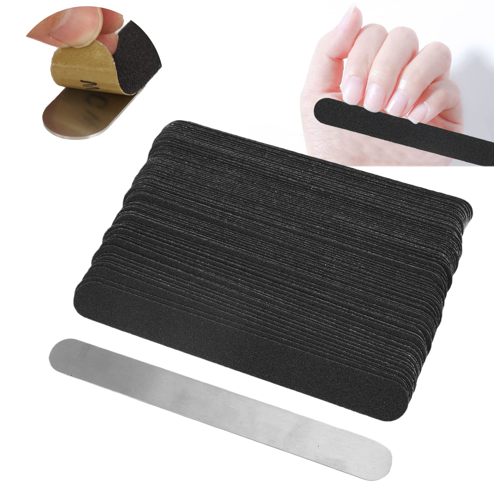 100 Pcs Nail File Strips with Steel Base for Acrylic Nails - Salon & Home Use