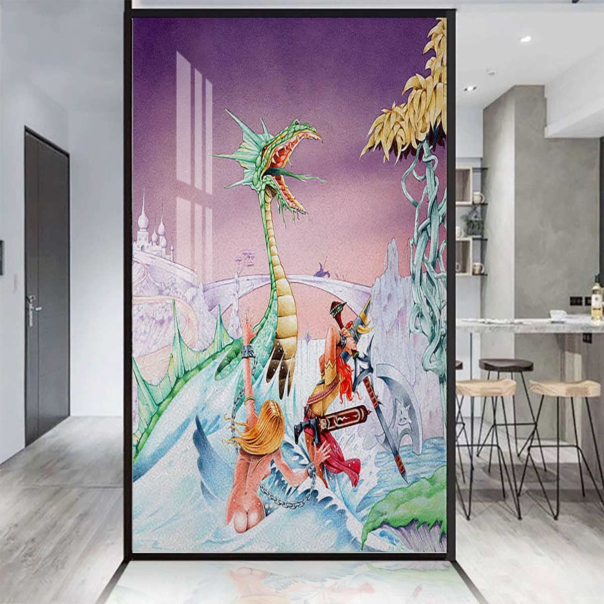 Non-Adhesive Decorative Window Film - Stained Glass Privacy Film UV Protection Removable Cling (35.4