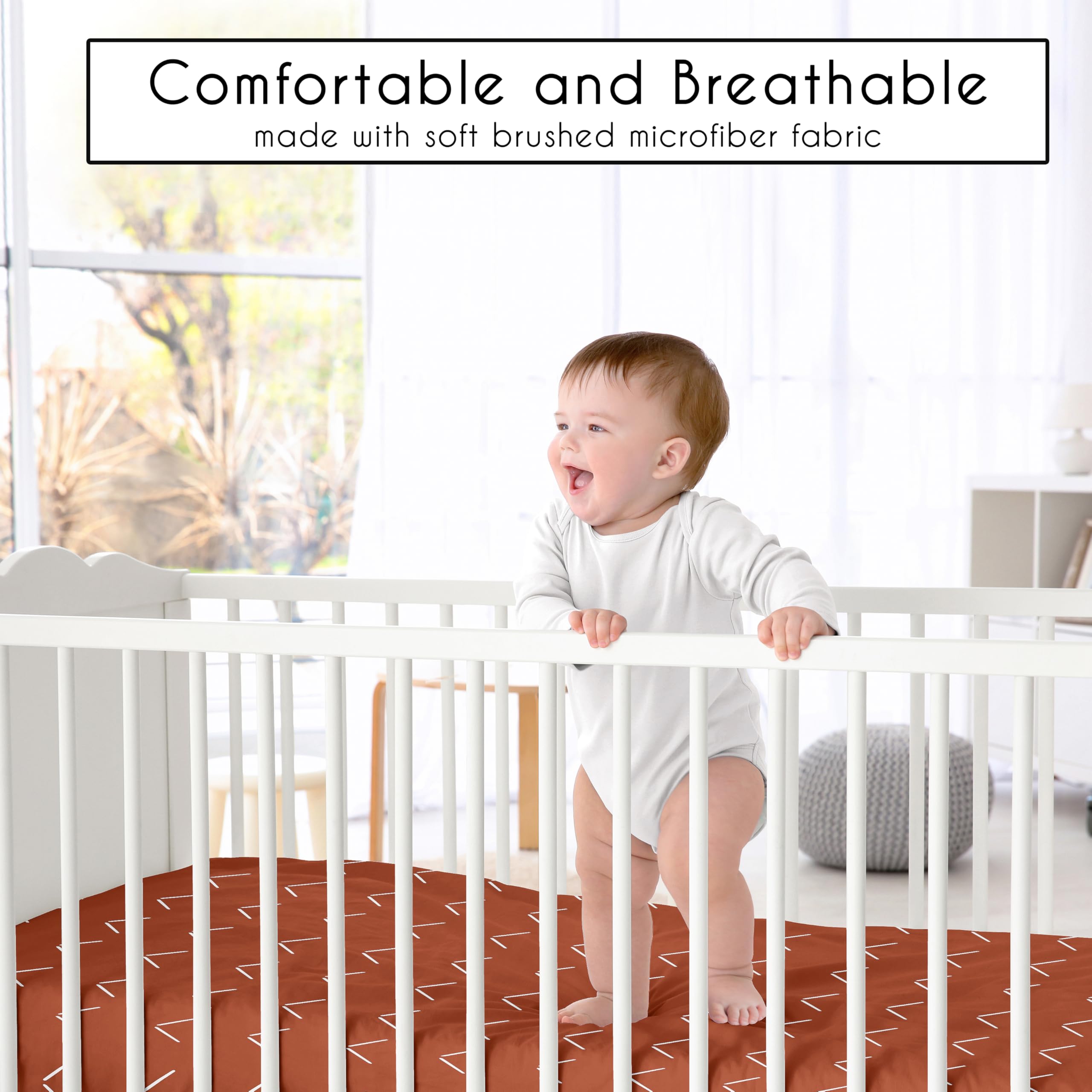 Sweet Jojo Designs 4-Piece Baby Crib Bedding Set - Boho Chic Gender Neutral Nursery Set with Blanket, Fitted Sheet, Crib Skirt & Diaper Stacker | Modern Farmhouse Style in Off White & Orange | Perfect for Boys & Girls Nursery Decor, Baby Shower Gift & Cozy Sleep Time
