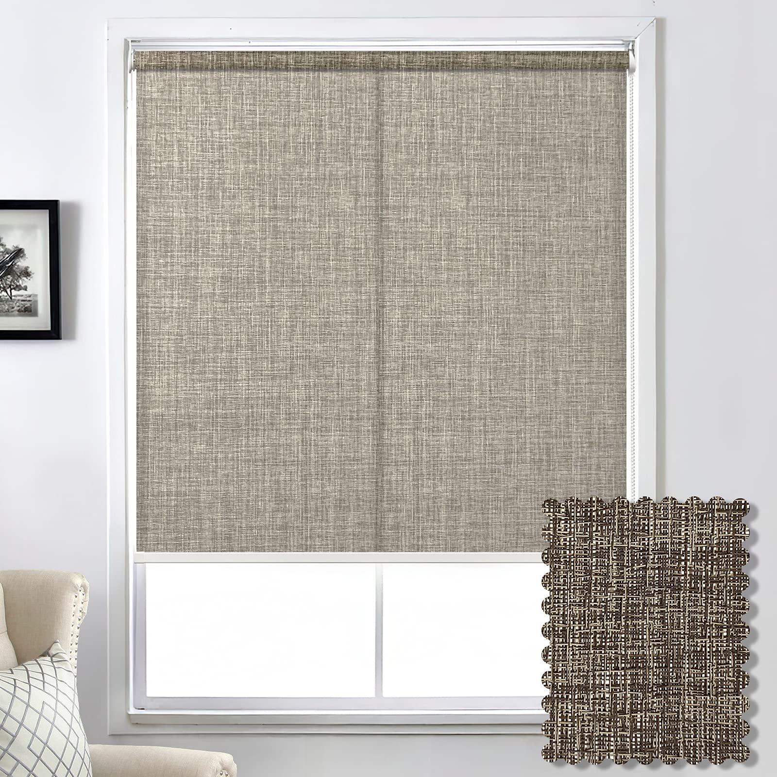 **Solar Roller Shades for Windows - Jacquard Light Filtering Sun Screen Blinds with UV Protection & Flame Retardant | Glare Control for Home, Office & Doors | Easy to Install | Perfect for Living Room, Bedroom & Workspace**